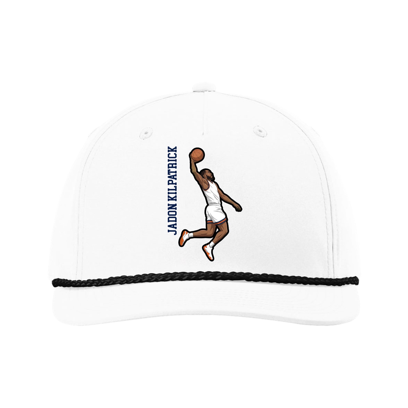 Five-Panel Classic Rope Cap — Name Vertical in White