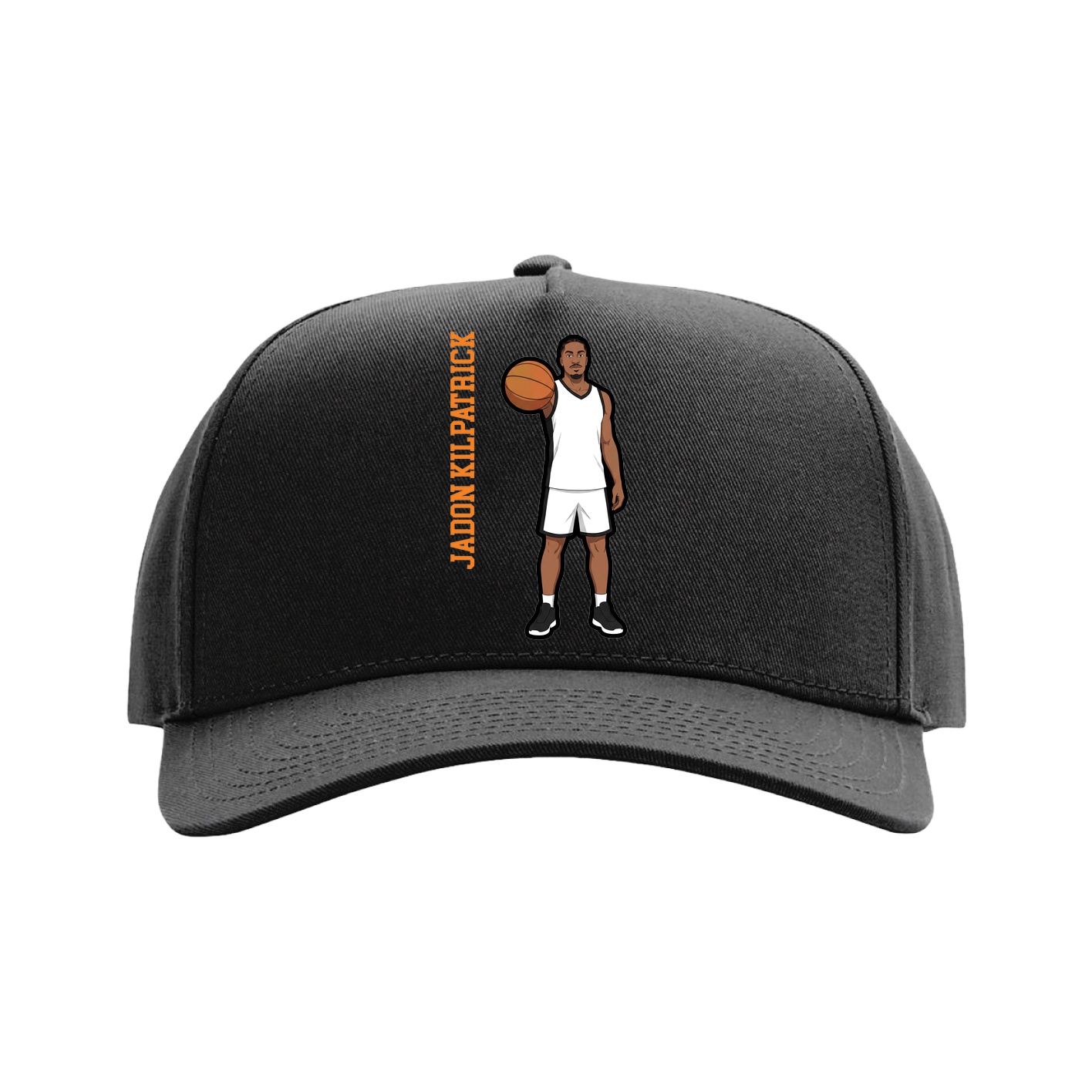 Full Fabric Five-Panel Champ Cap — Name Vertical in Black