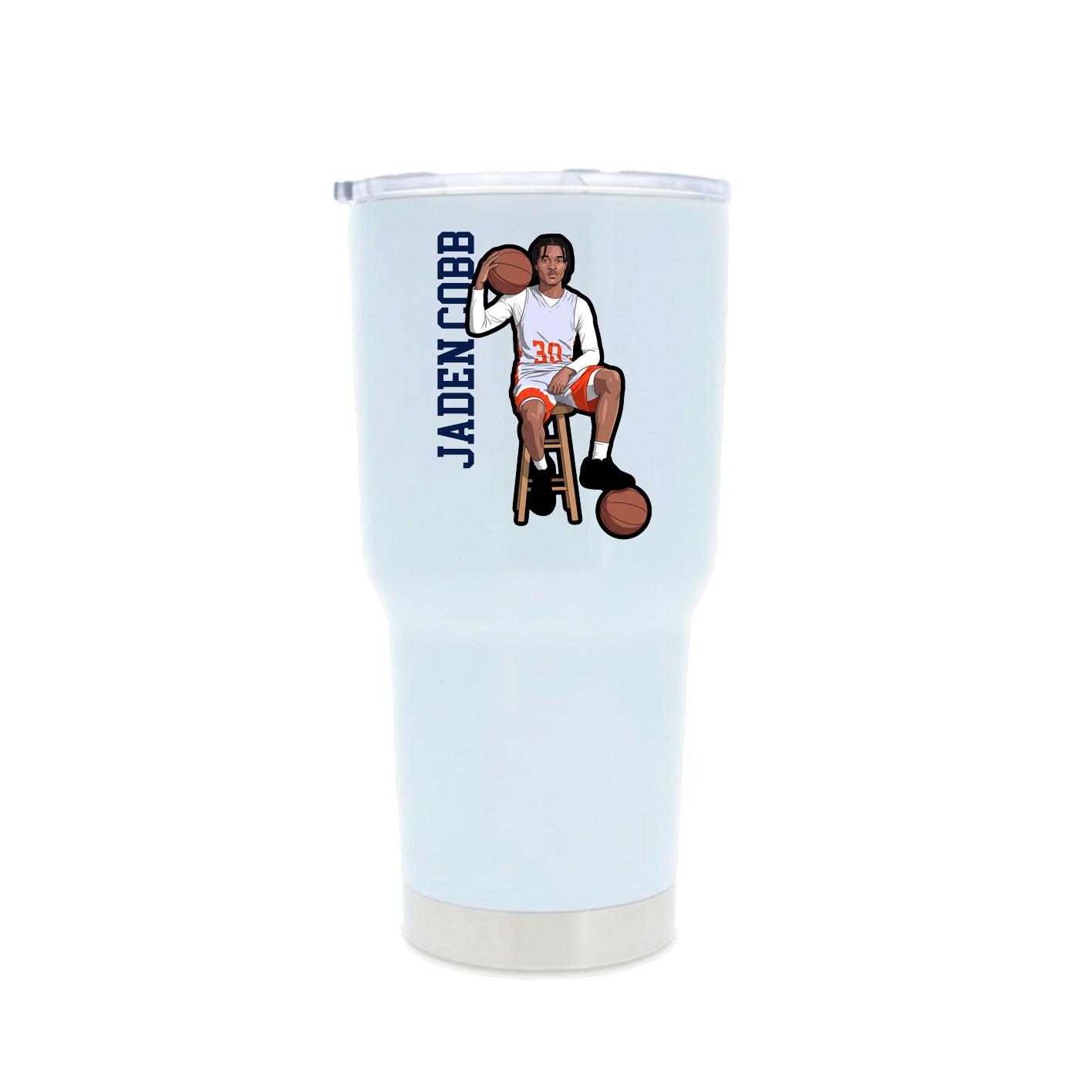 30oz Stainless Steel Tumbler — Name Vertical in White