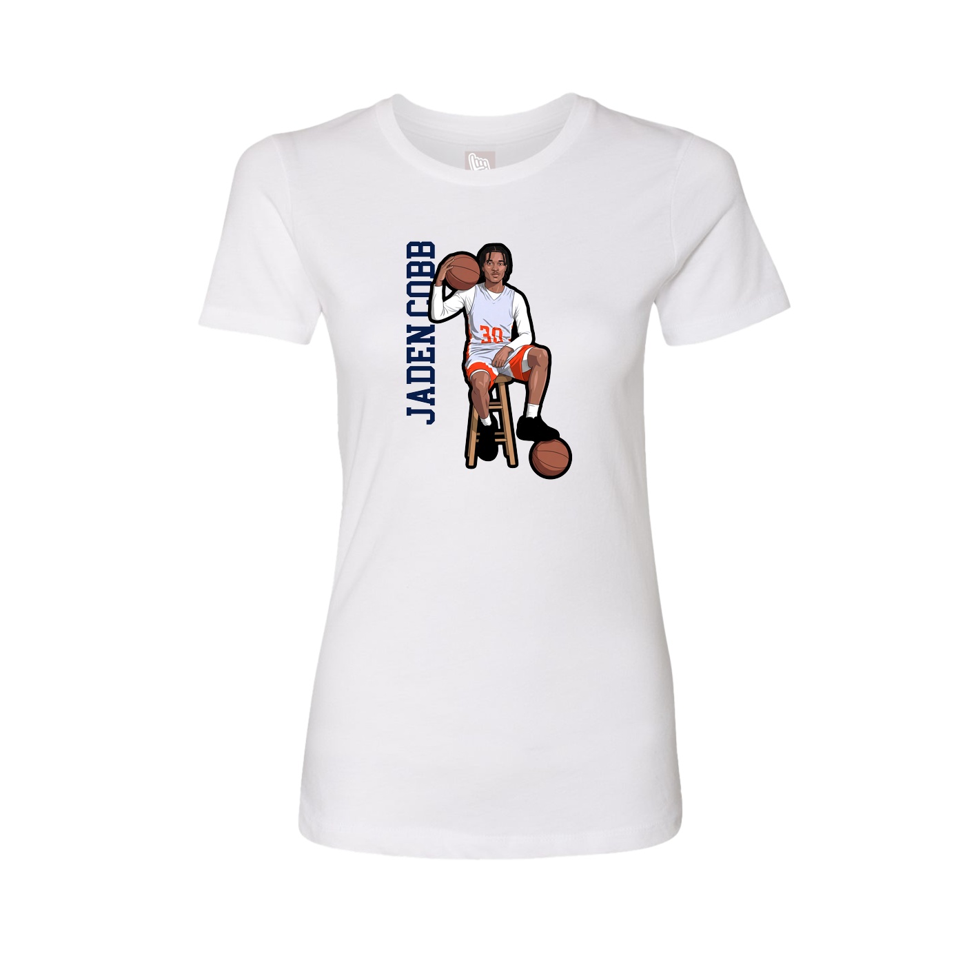 Womens Tee — Name Vertical in White