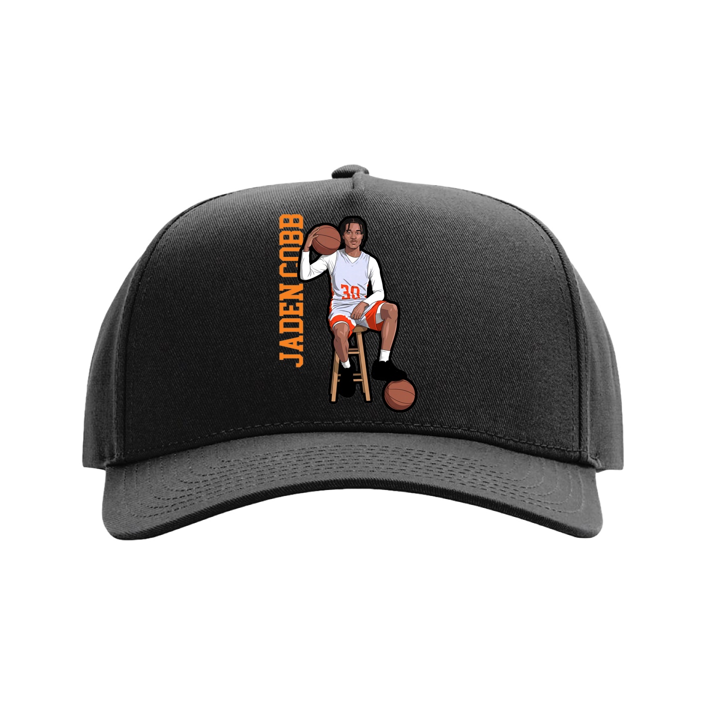 Full Fabric Five-Panel Champ Cap — Name Vertical in Black