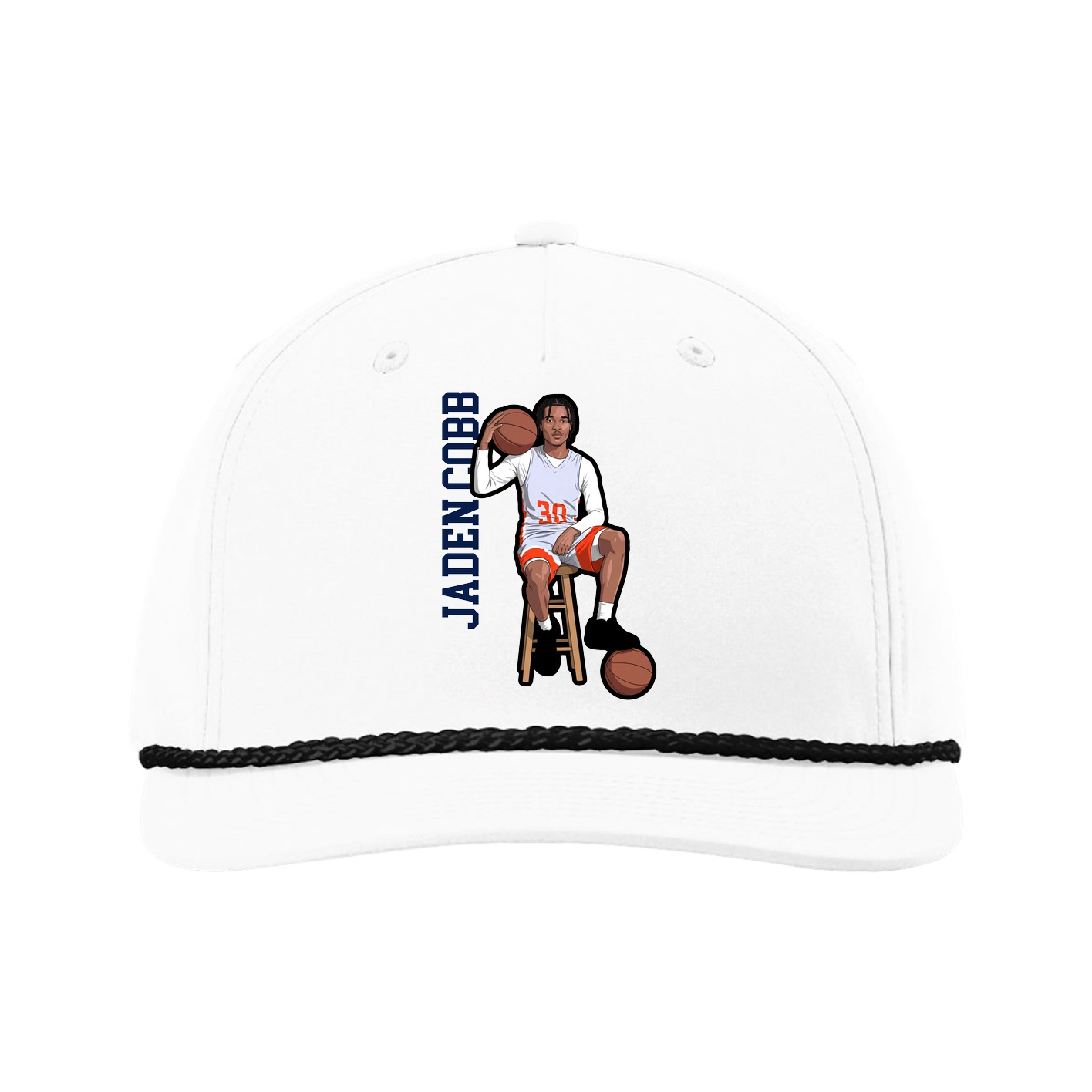 Five-Panel Classic Rope Cap — Name Vertical in White