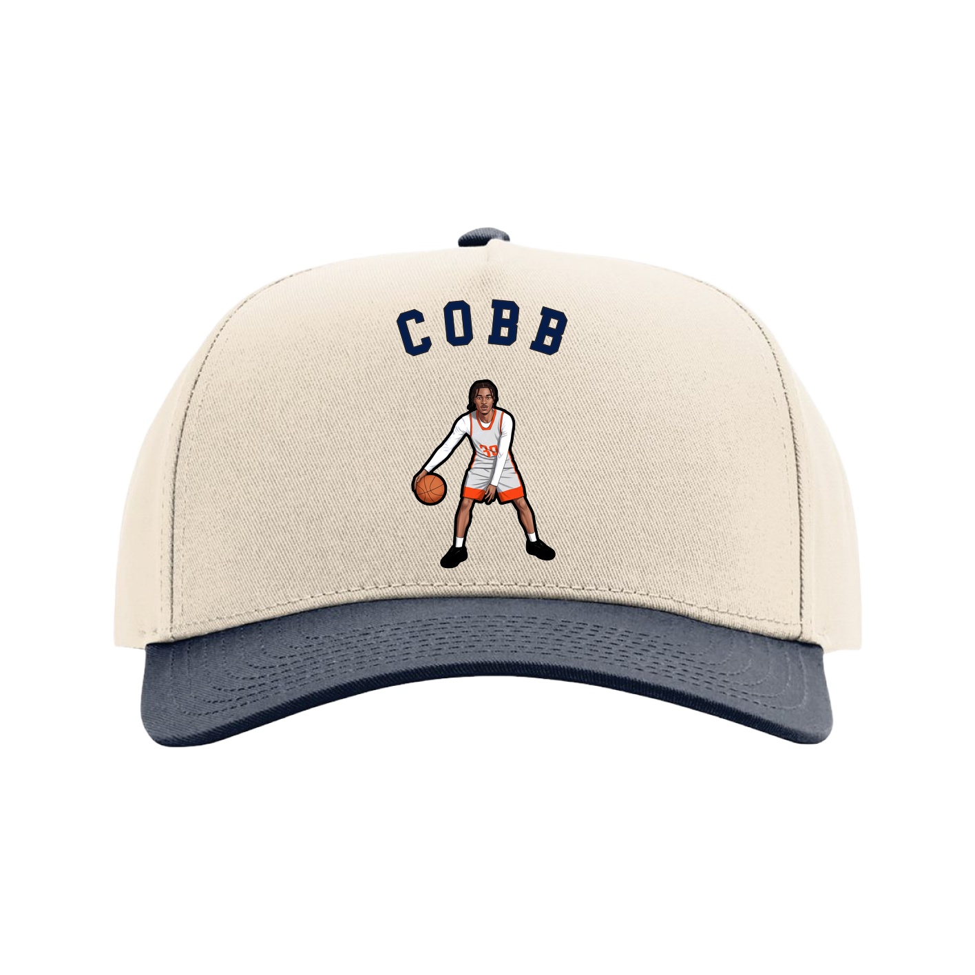 Full Fabric Five-Panel Champ Cap — Shirsey Arch in Cream/Navy
