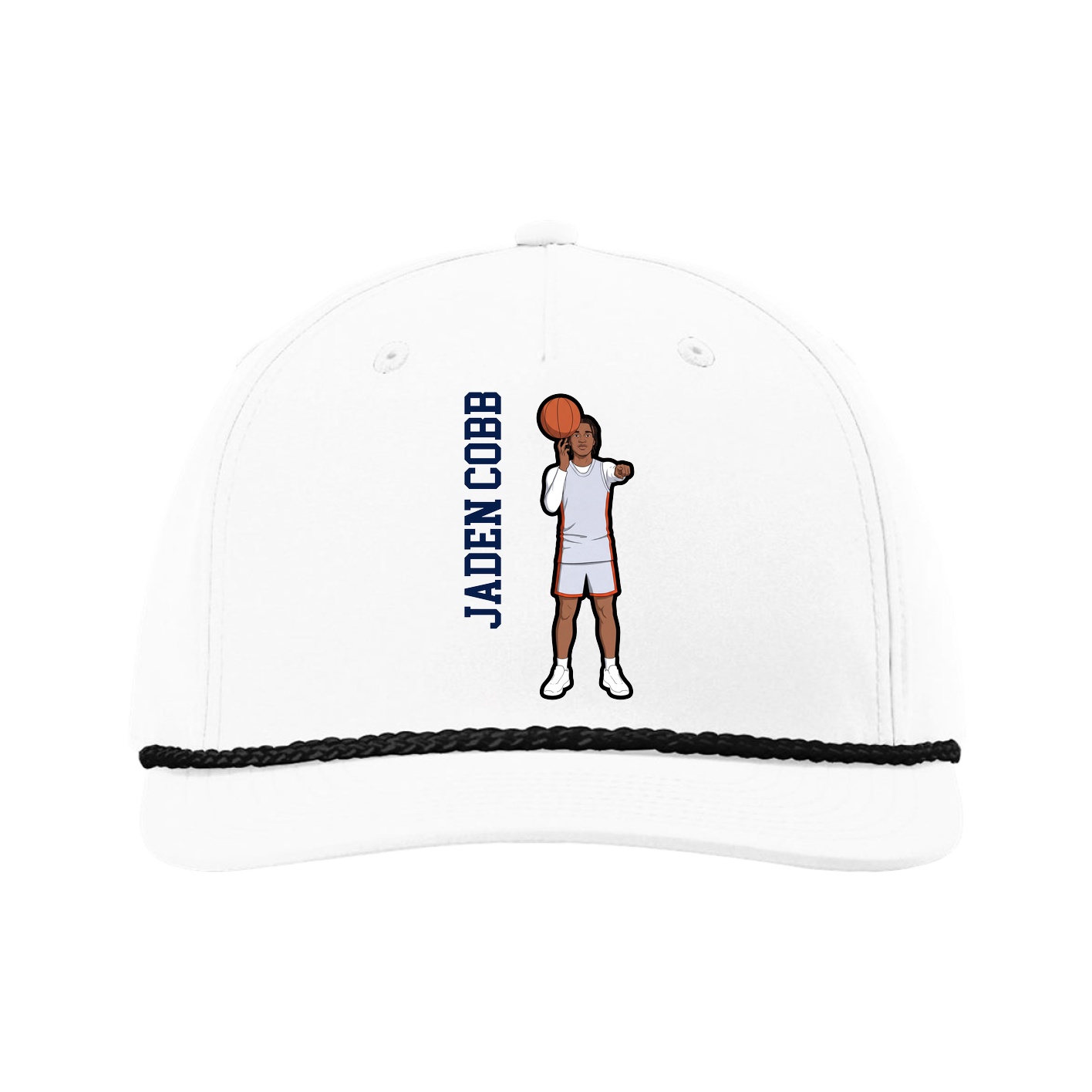 Five-Panel Classic Rope Cap — Name Vertical in White