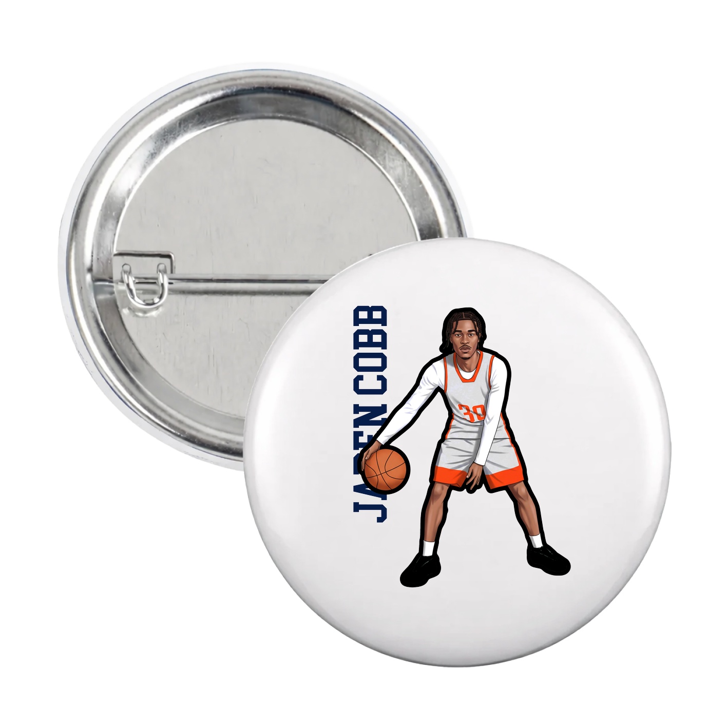 Game Day Button — Name Vertical in White