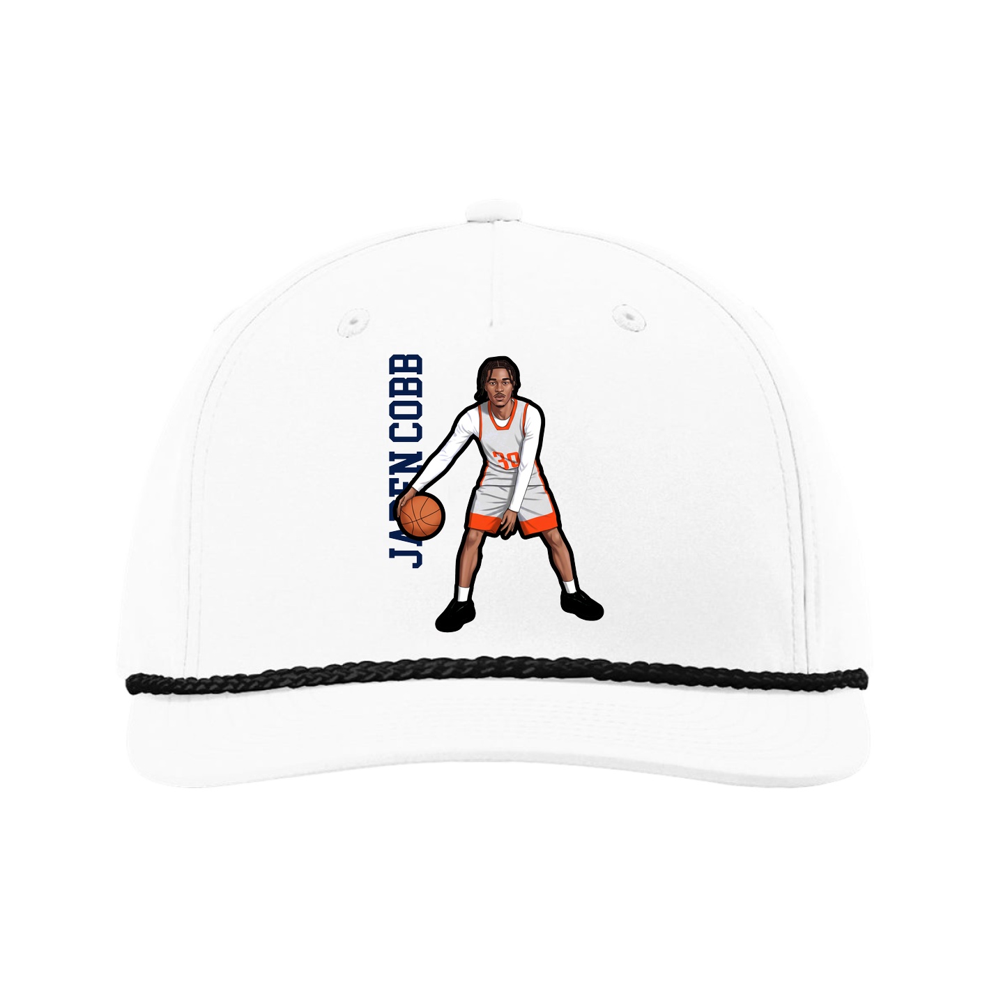 Five-Panel Classic Rope Cap — Name Vertical in White