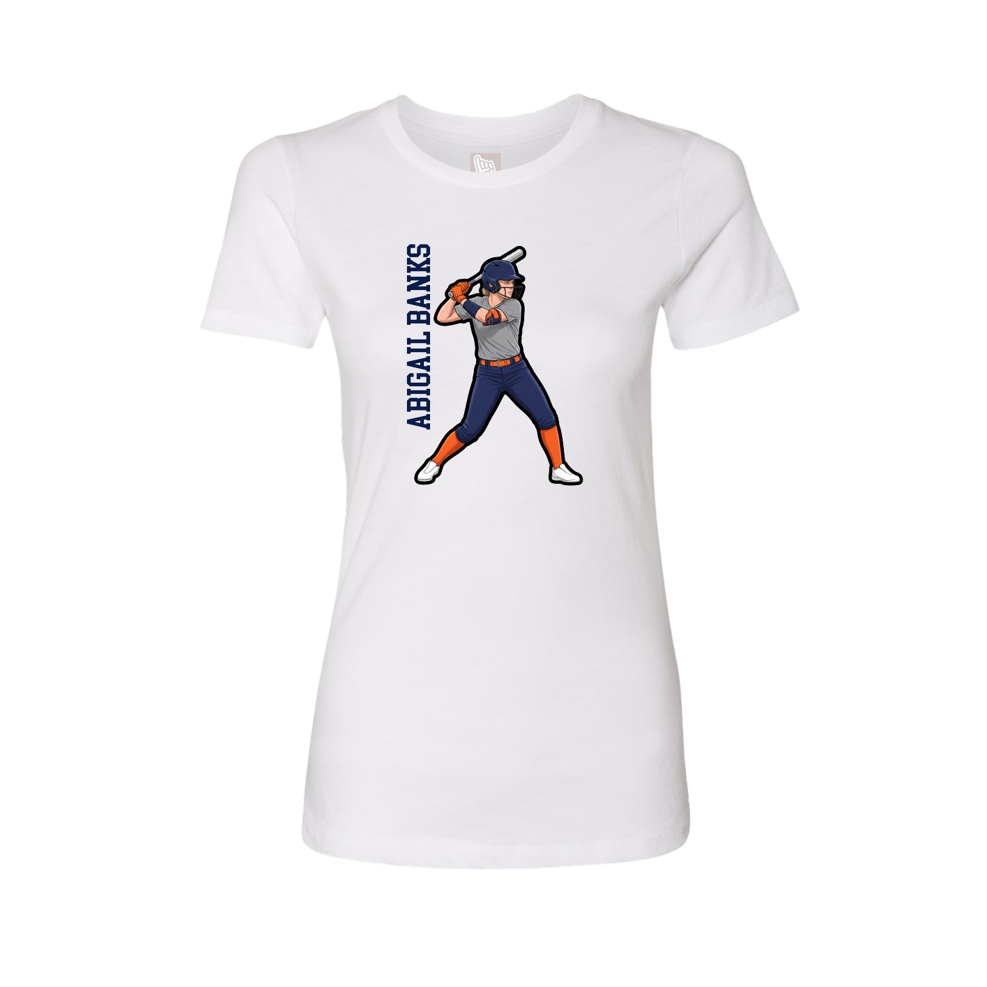 Fitted Women's Tee — Name Vertical in White