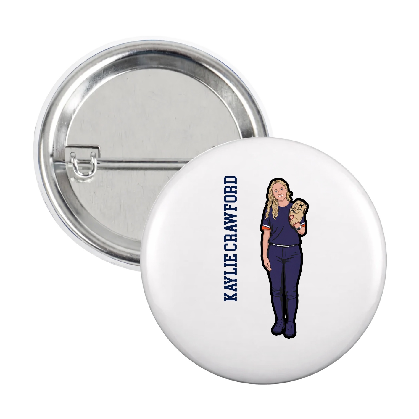 Game Day Button — Name Vertical in White