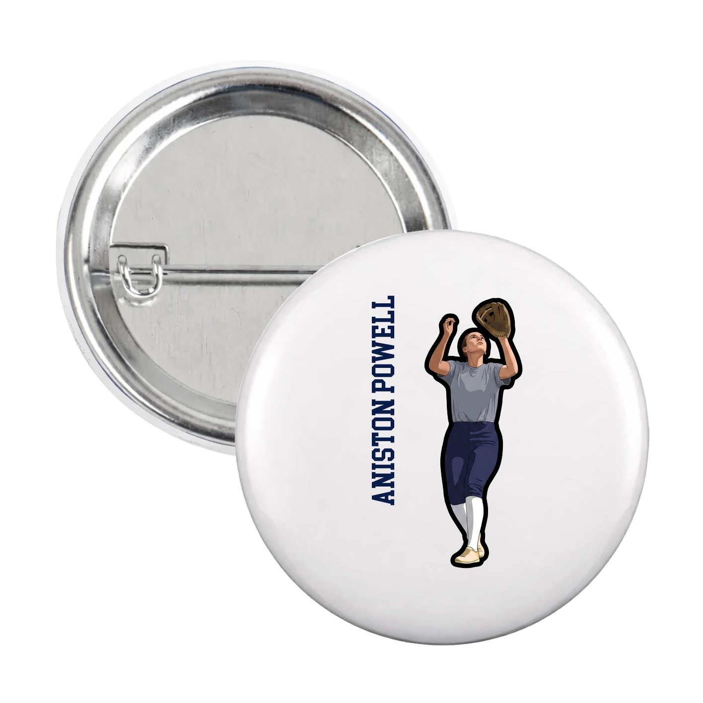 Game Day Button — Name Vertical in White
