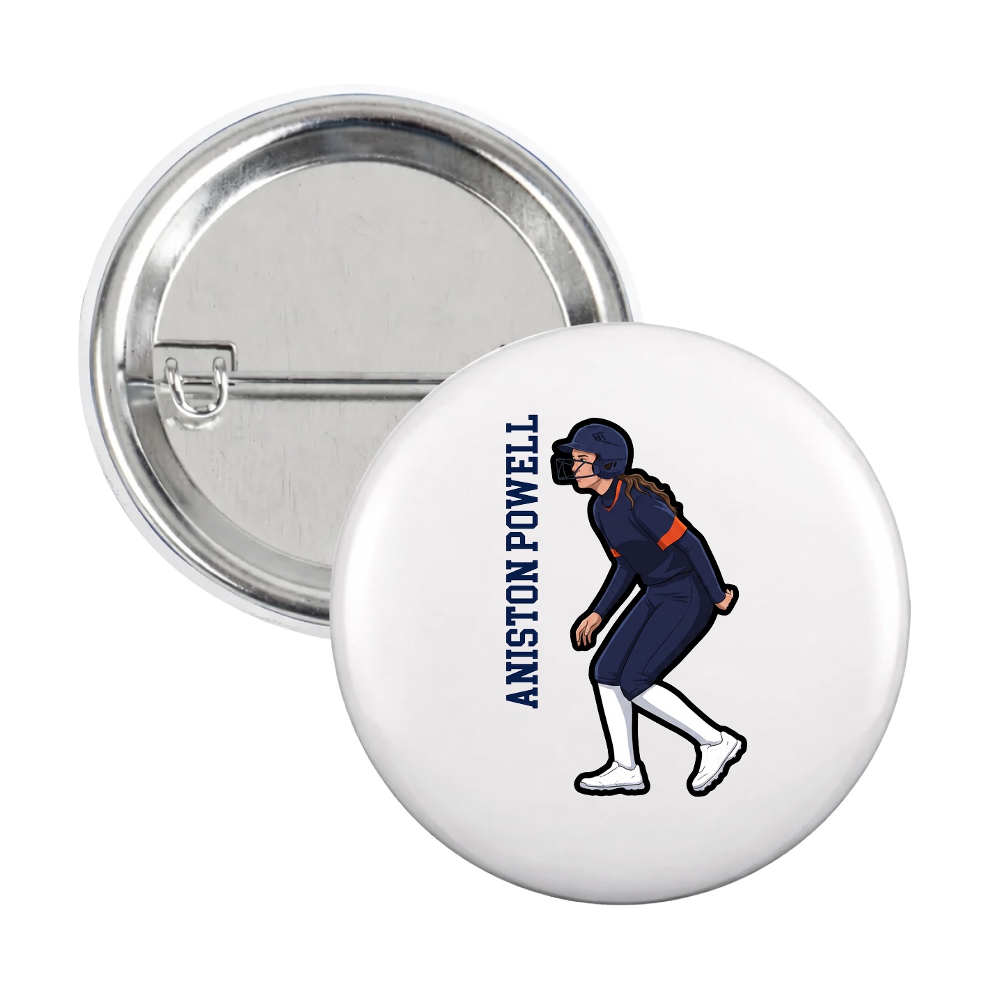 Game Day Button — Name Vertical in White