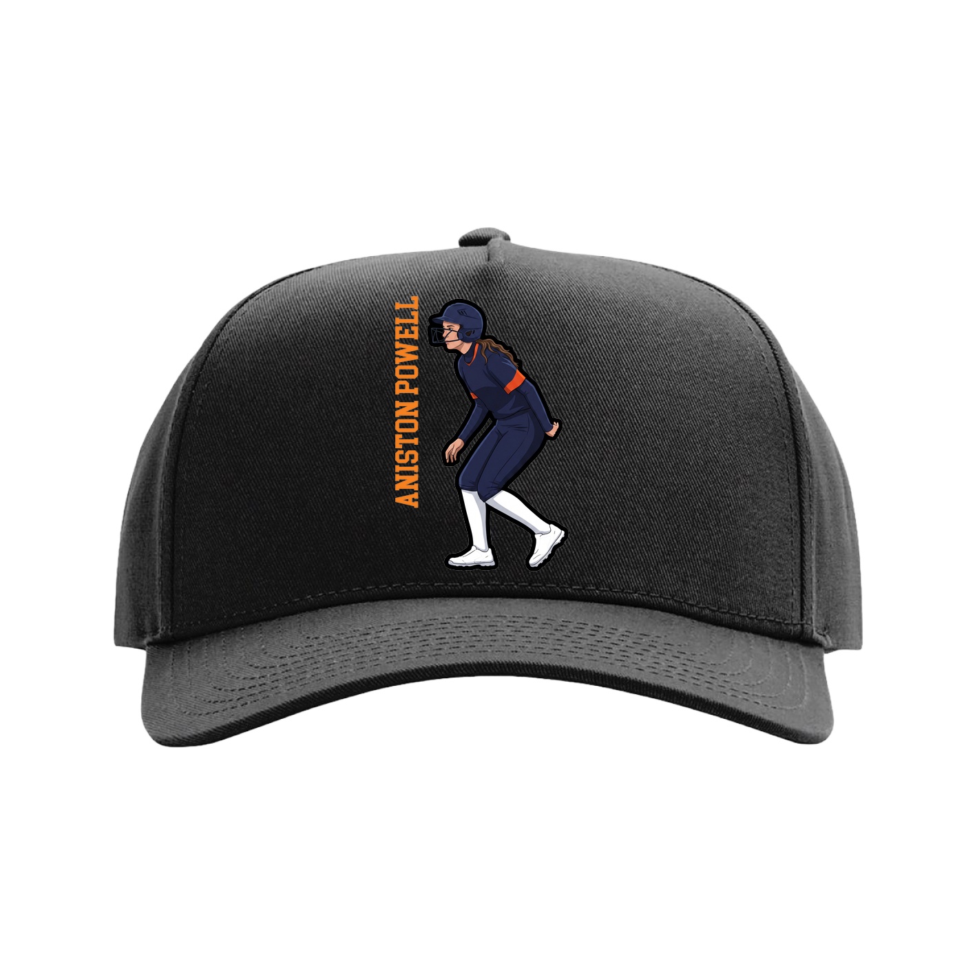 Full Fabric Five-Panel Champ Cap — Name Vertical in Black