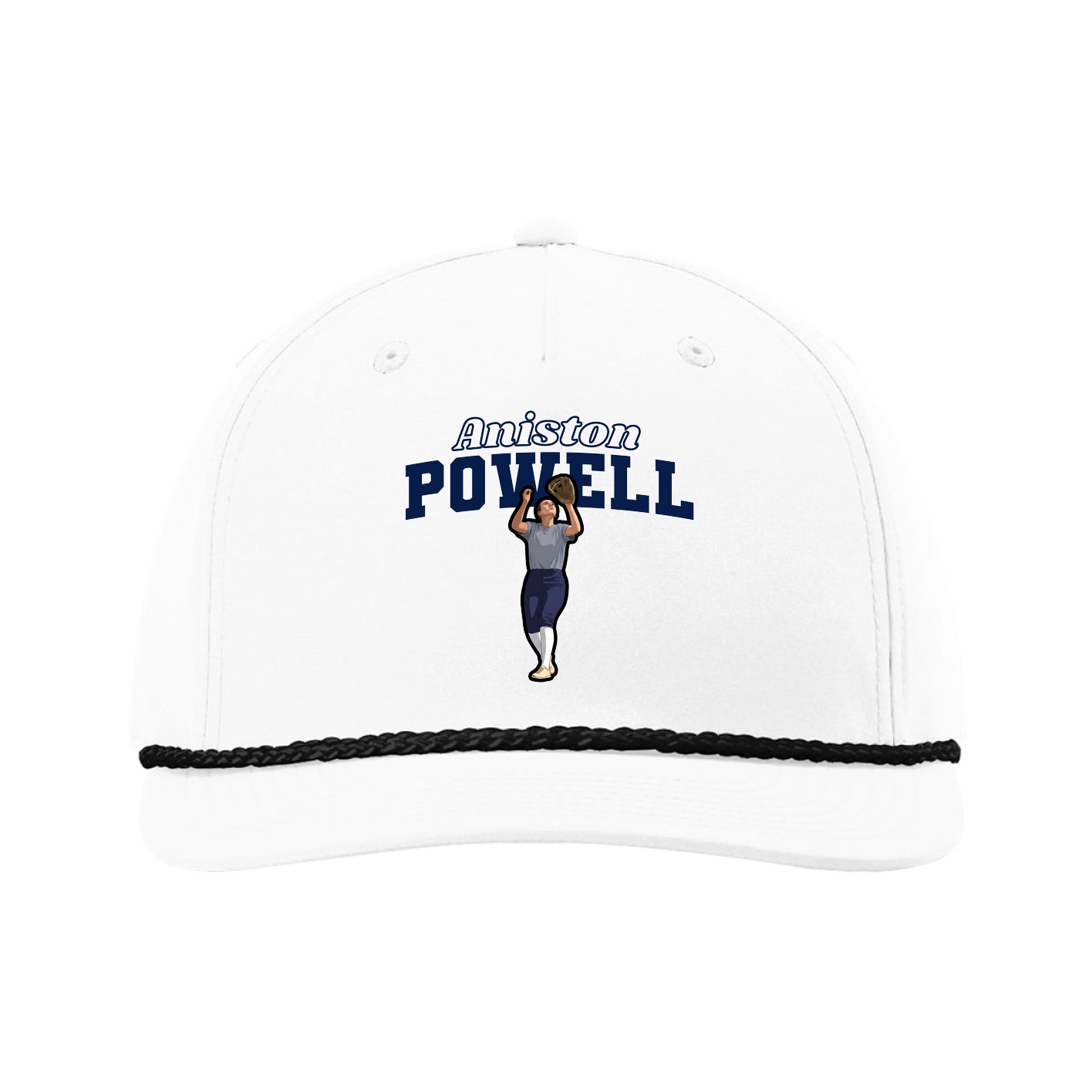 Five-Panel Classic Rope Cap — Name Arch in White