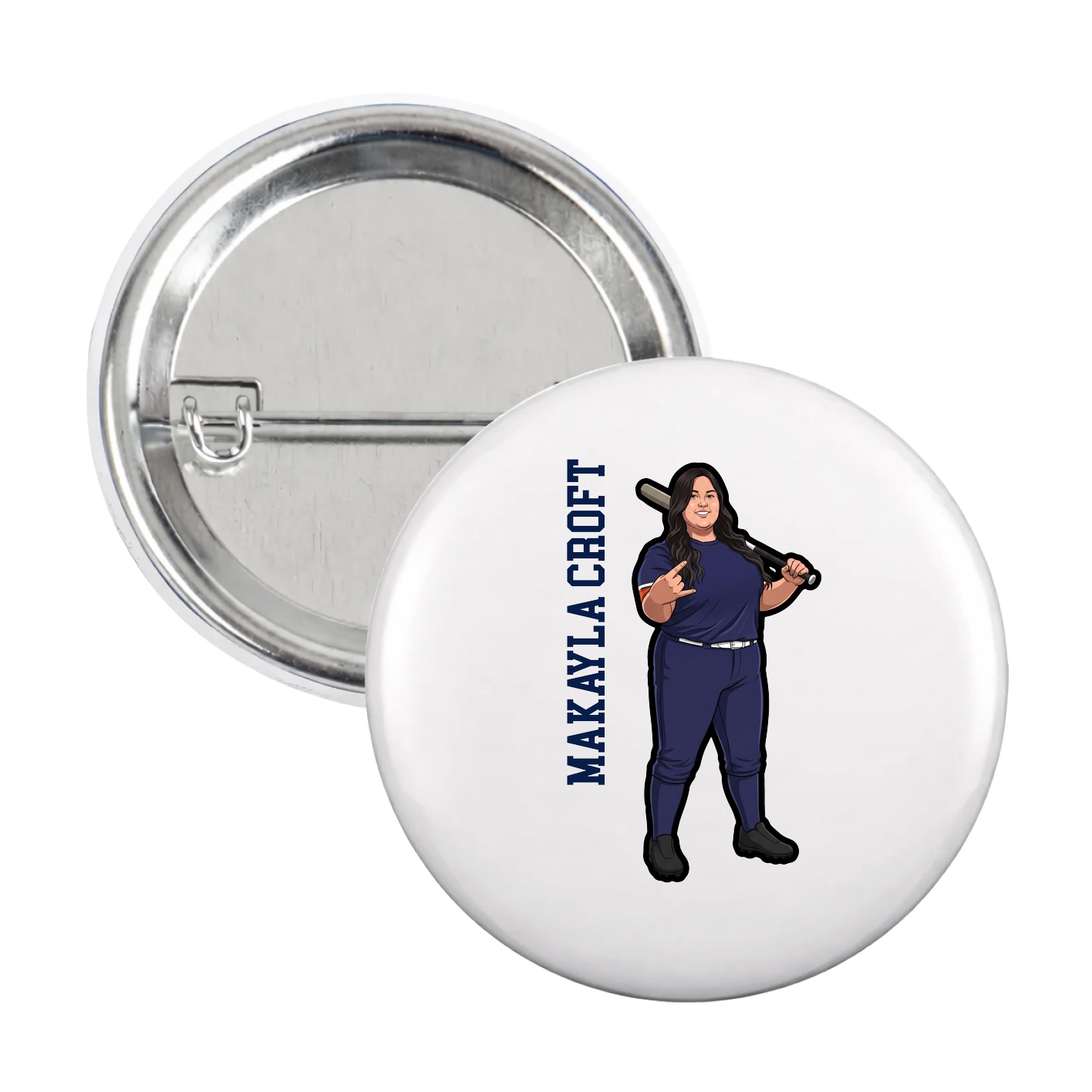 Game Day Button — Name Vertical in White