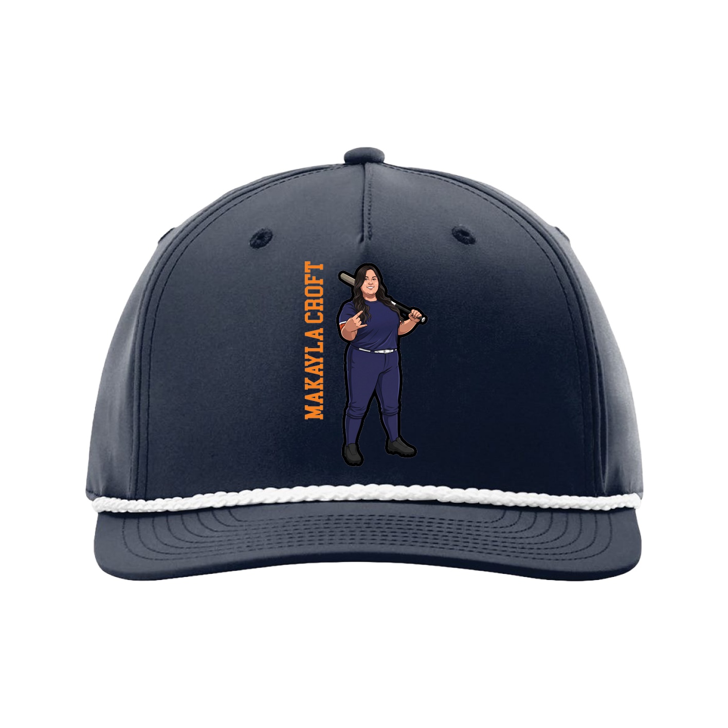 Five-Panel Classic Rope Cap — Name Vertical in Navy