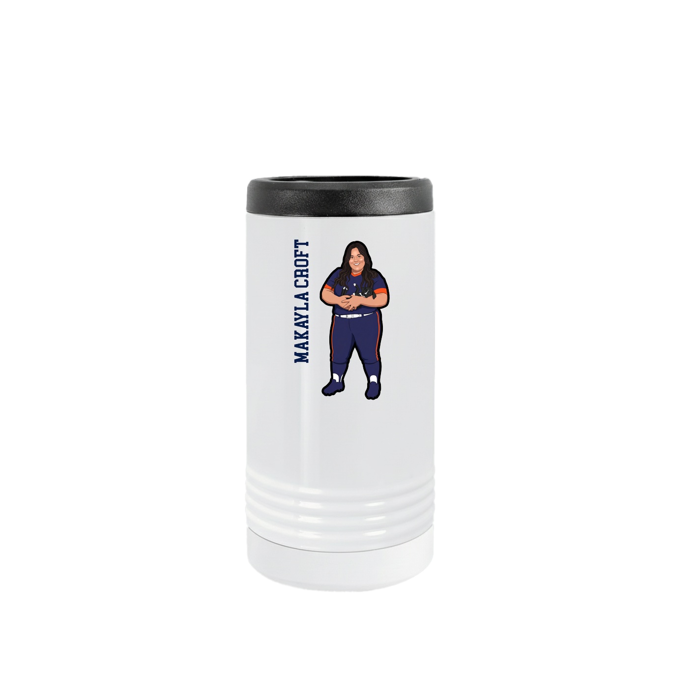 Slim Beverage Holder — Name Vertical in White