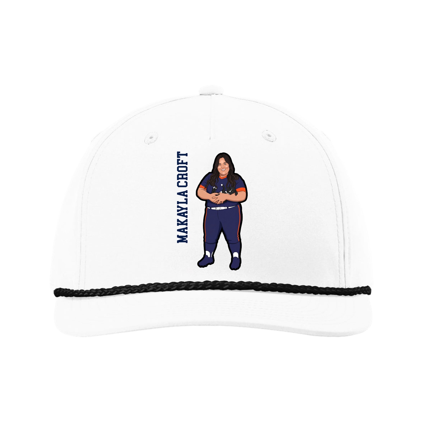 Five-Panel Classic Rope Cap — Name Vertical in White