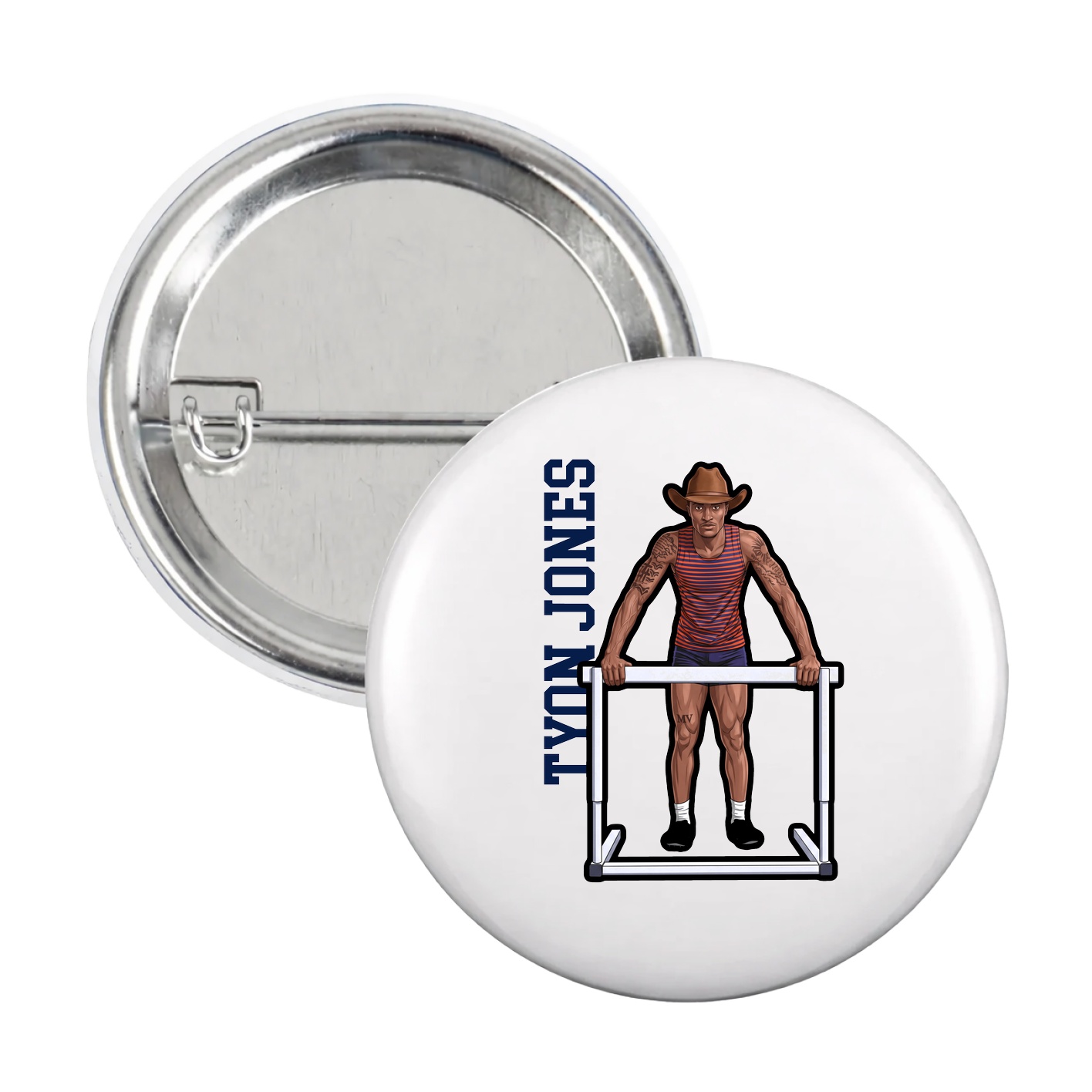 Game Day Button — Name Vertical in White