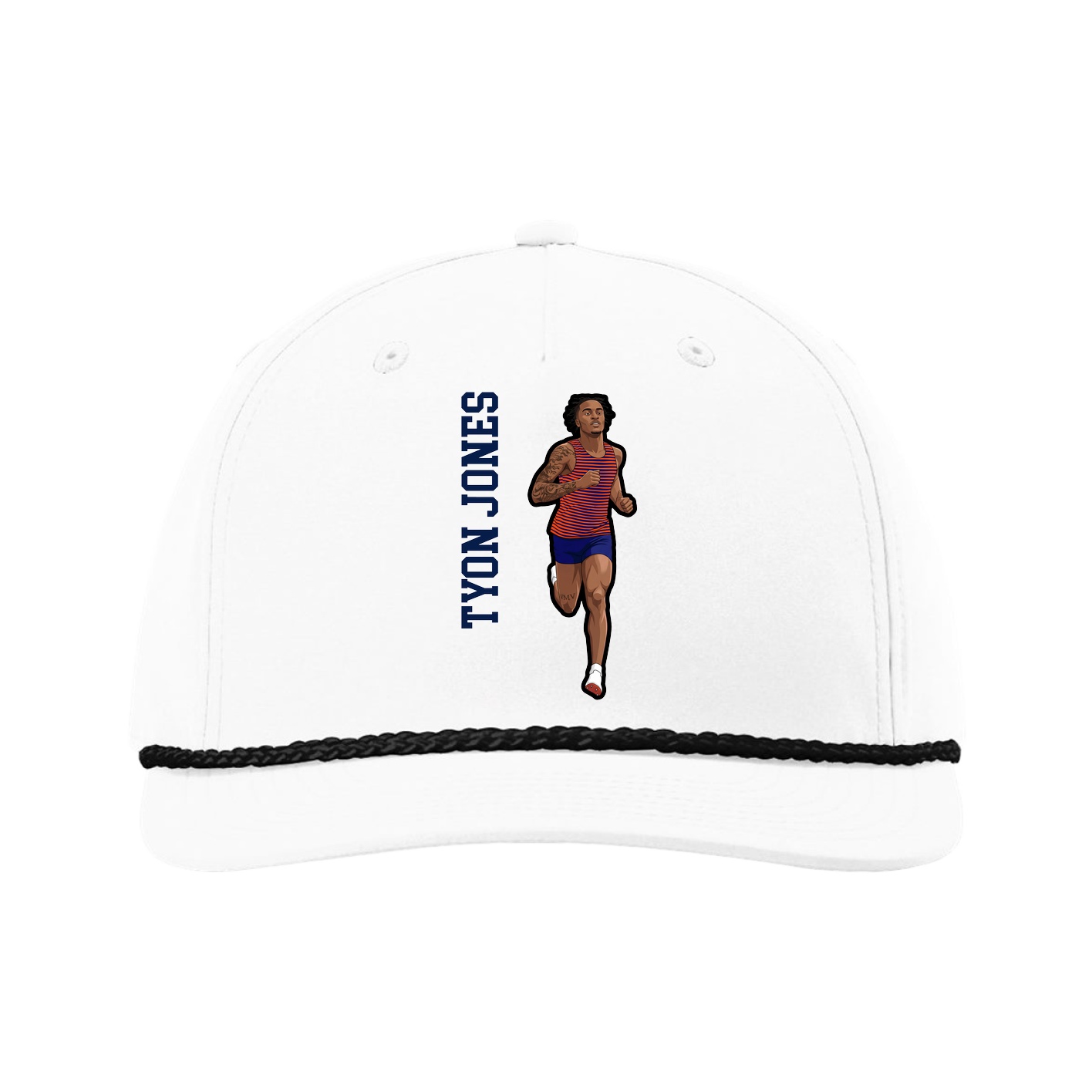 Five-Panel Classic Rope Cap — Name Vertical in White