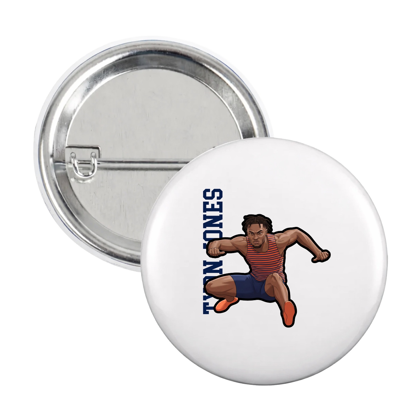 Game Day Button — Name Vertical in White