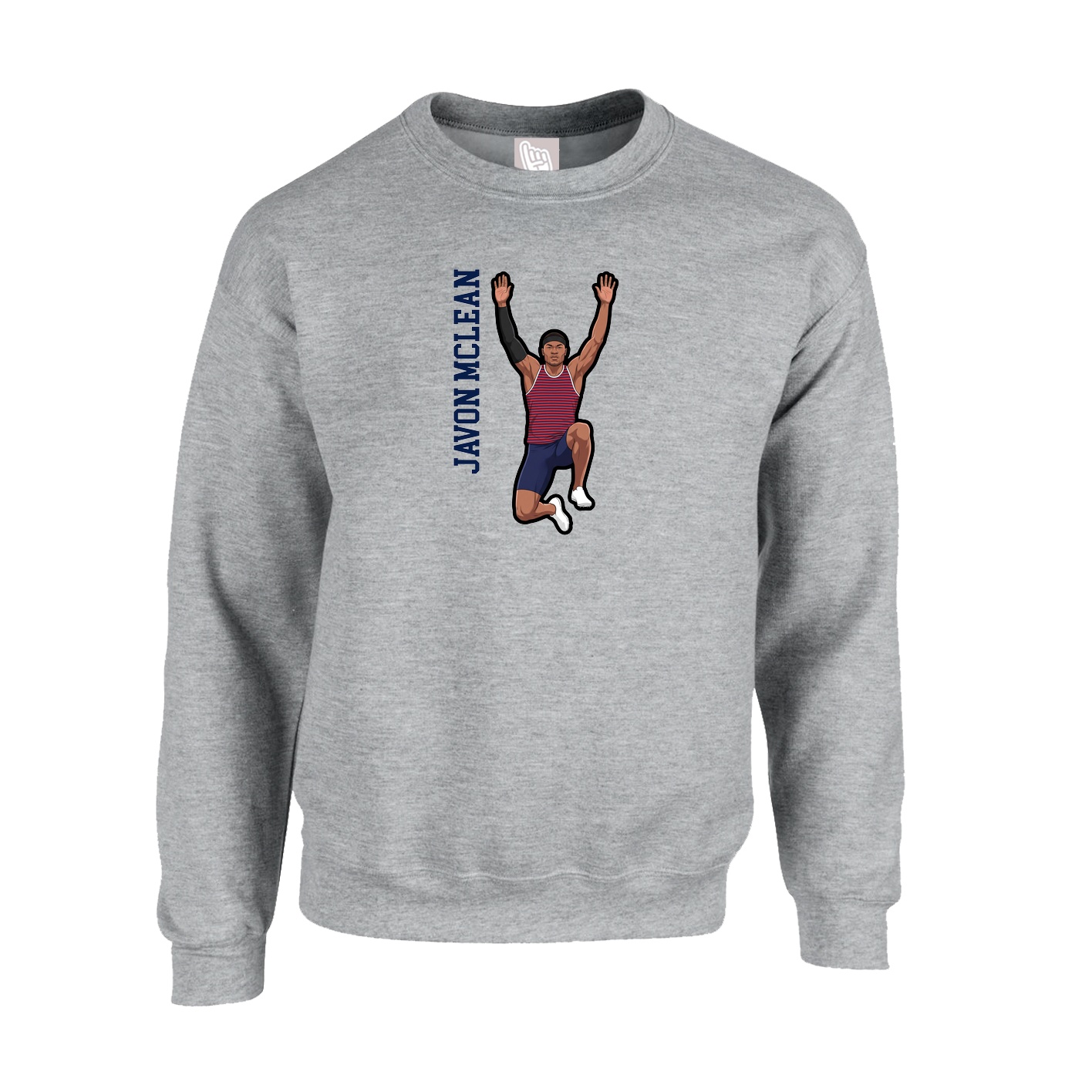 Fleece Crew — Name Vertical in Grey