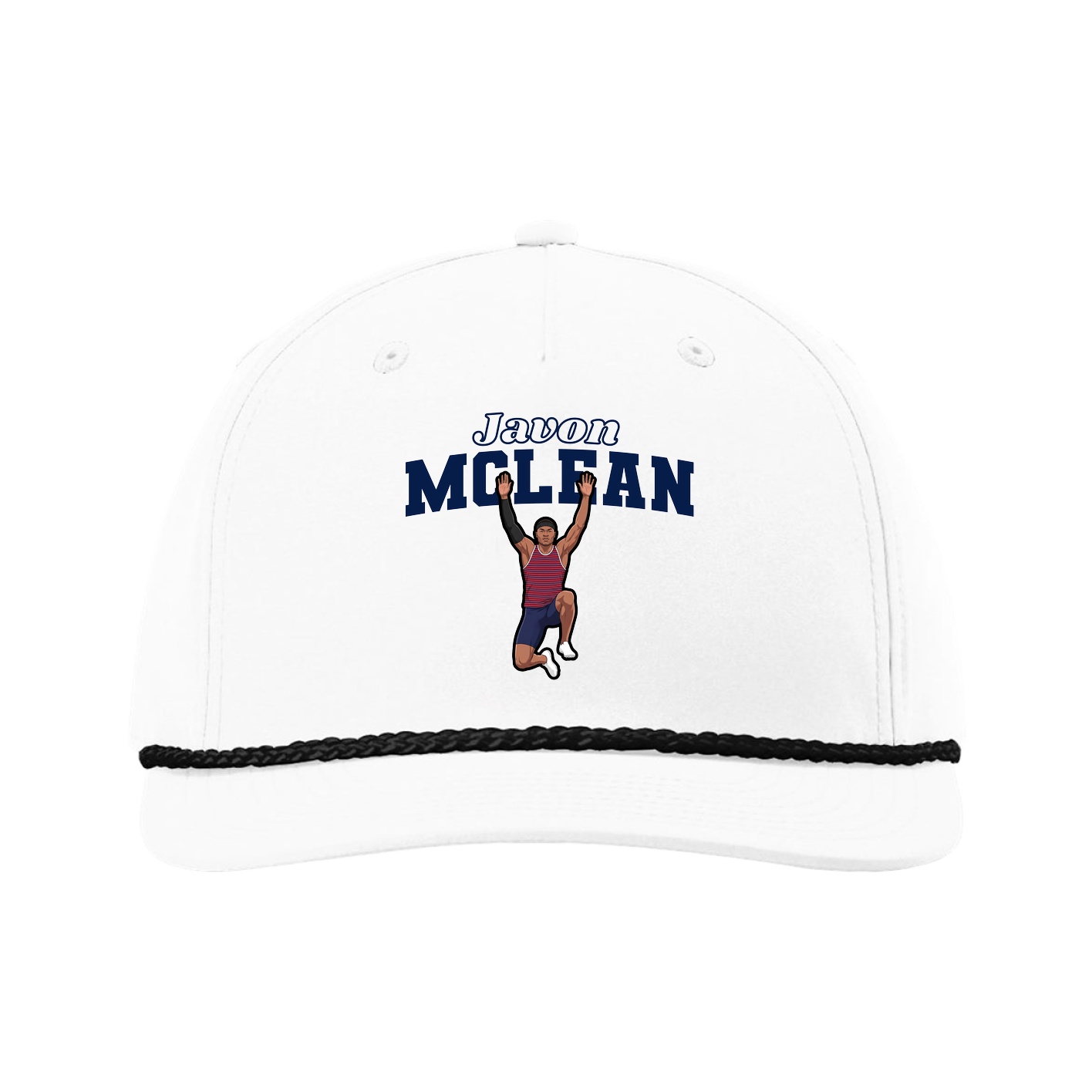Five-Panel Classic Rope Cap — Name Arch in White