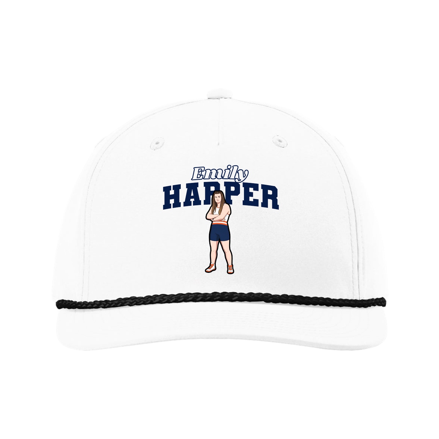 Five-Panel Classic Rope Cap — Name Arch in White