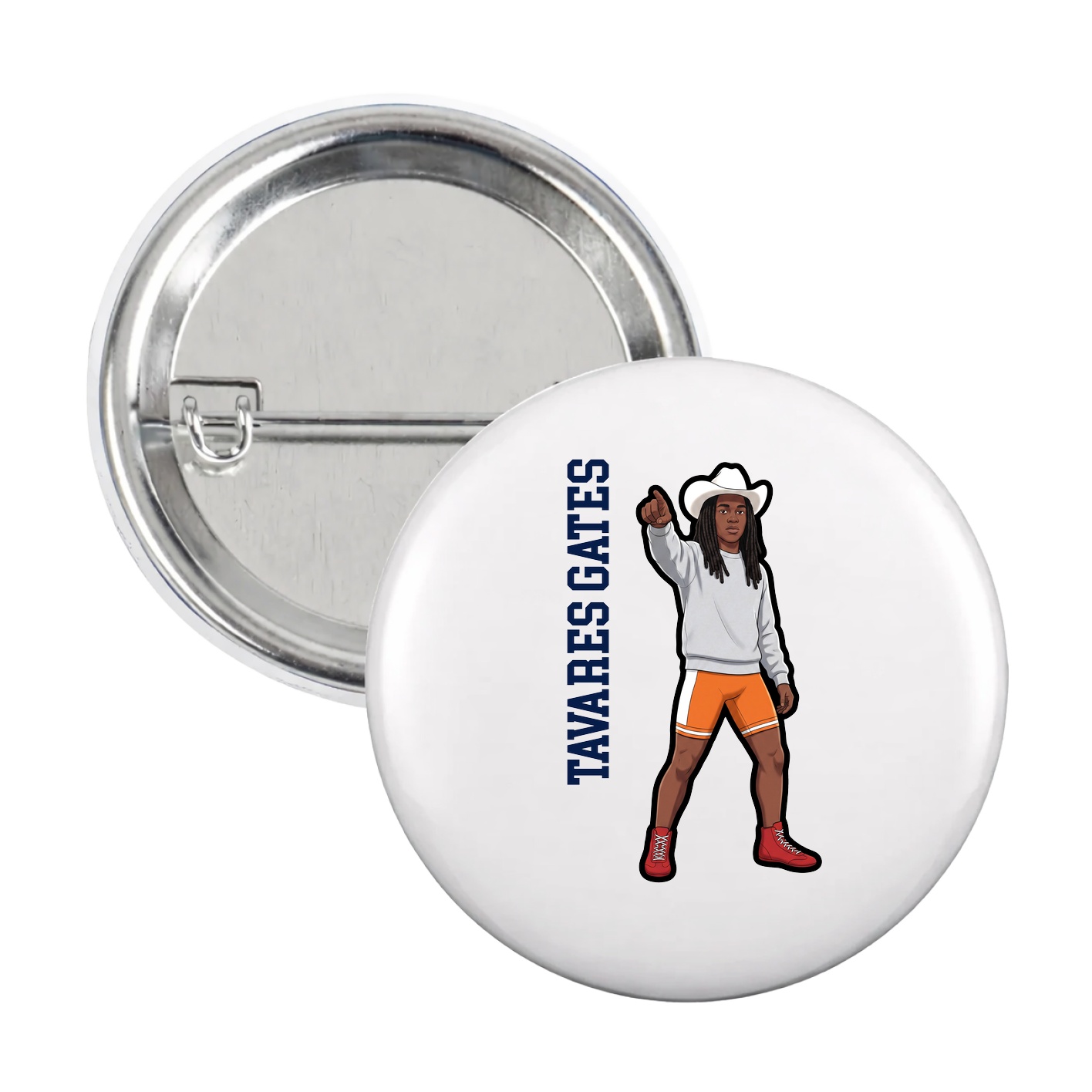 Game Day Button — Name Vertical in White