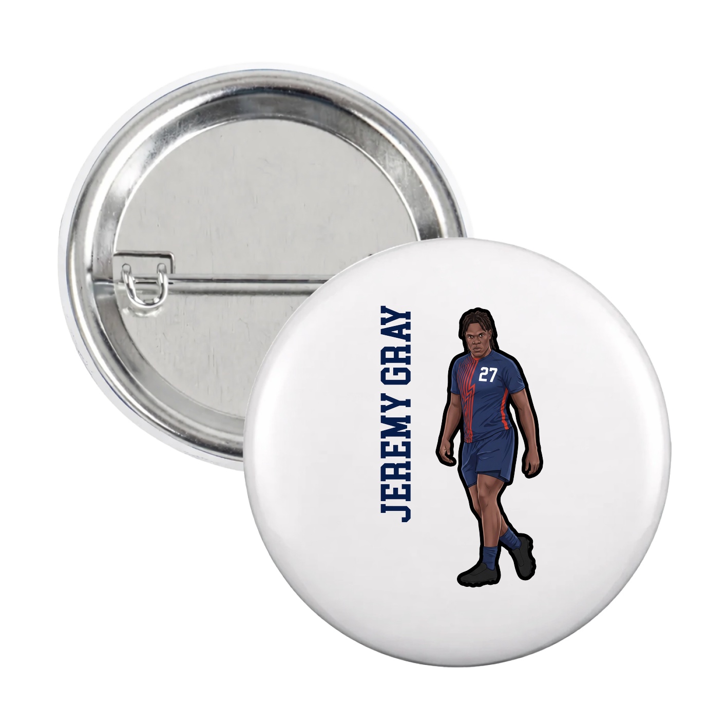 Game Day Button — Name Vertical in White