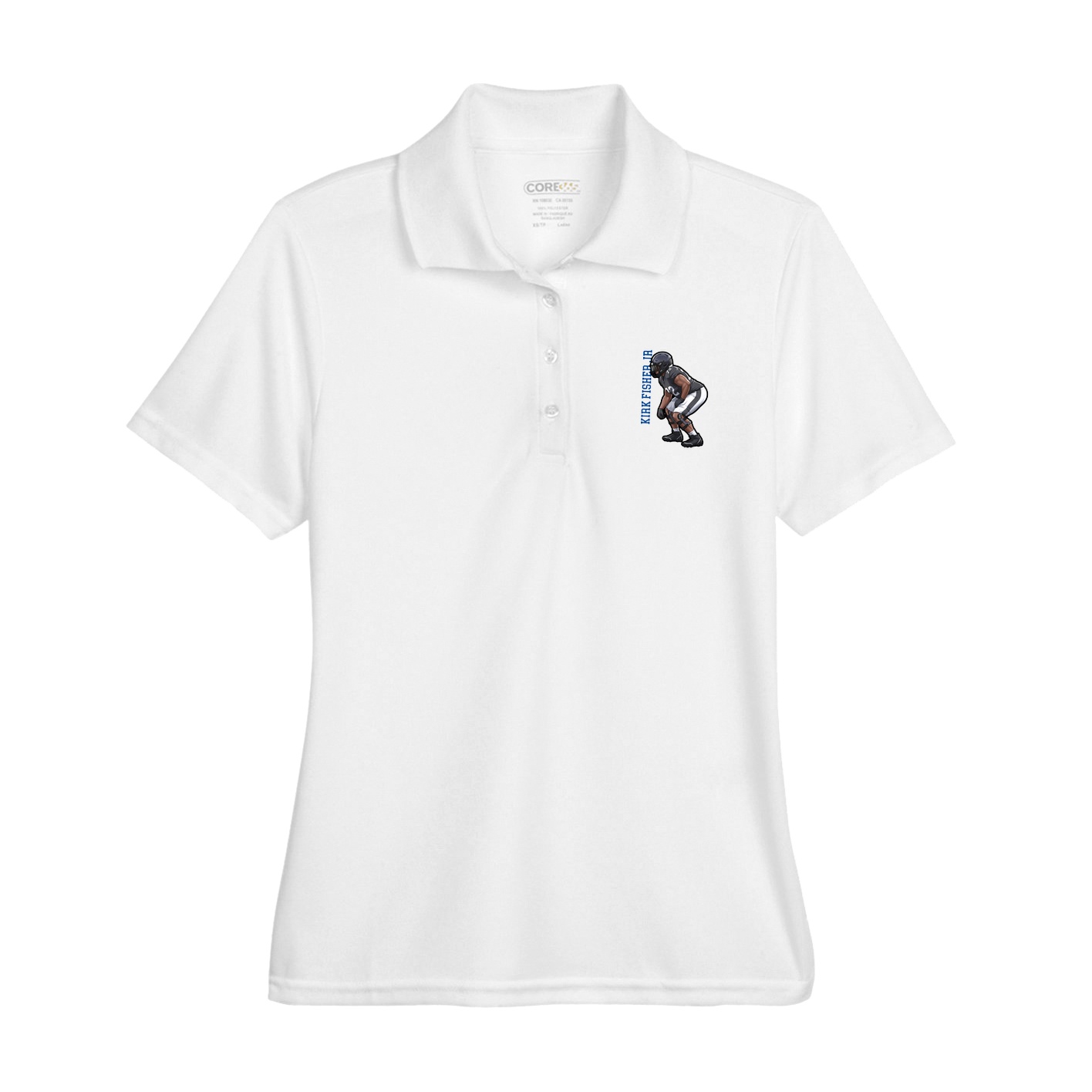 Womens Performance Polo — Name Vertical in White