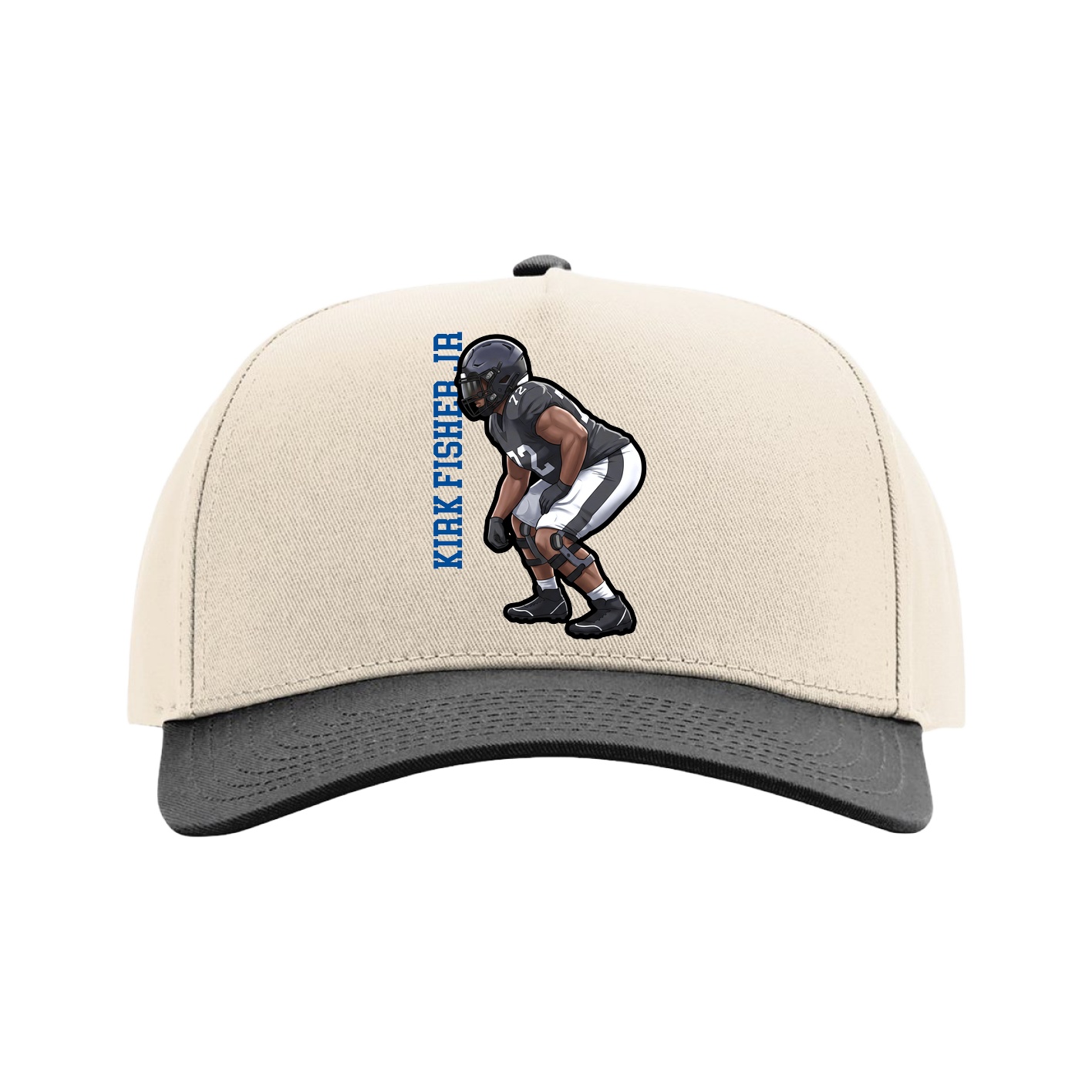 Full Fabric Five-Panel Champ Cap — Name Vertical in Cream/Black