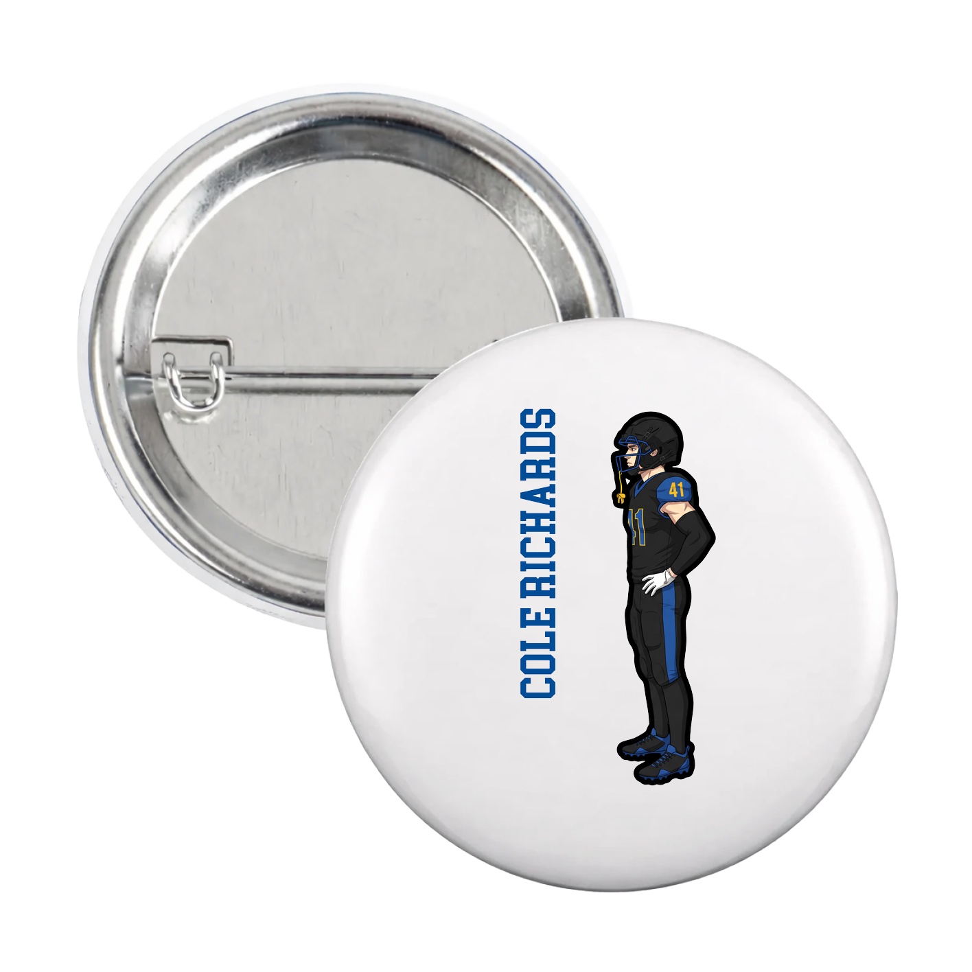 Game Day Button — Name Vertical in White