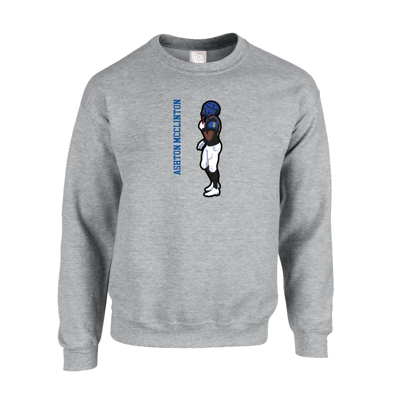 Fleece Crew — Name Vertical in Grey