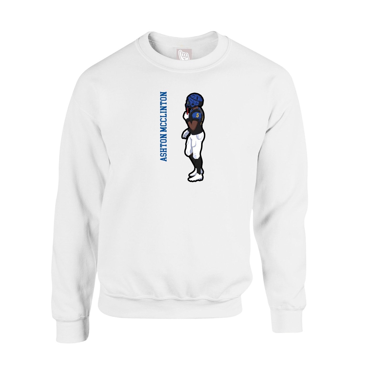 Fleece Crew — Name Vertical in White