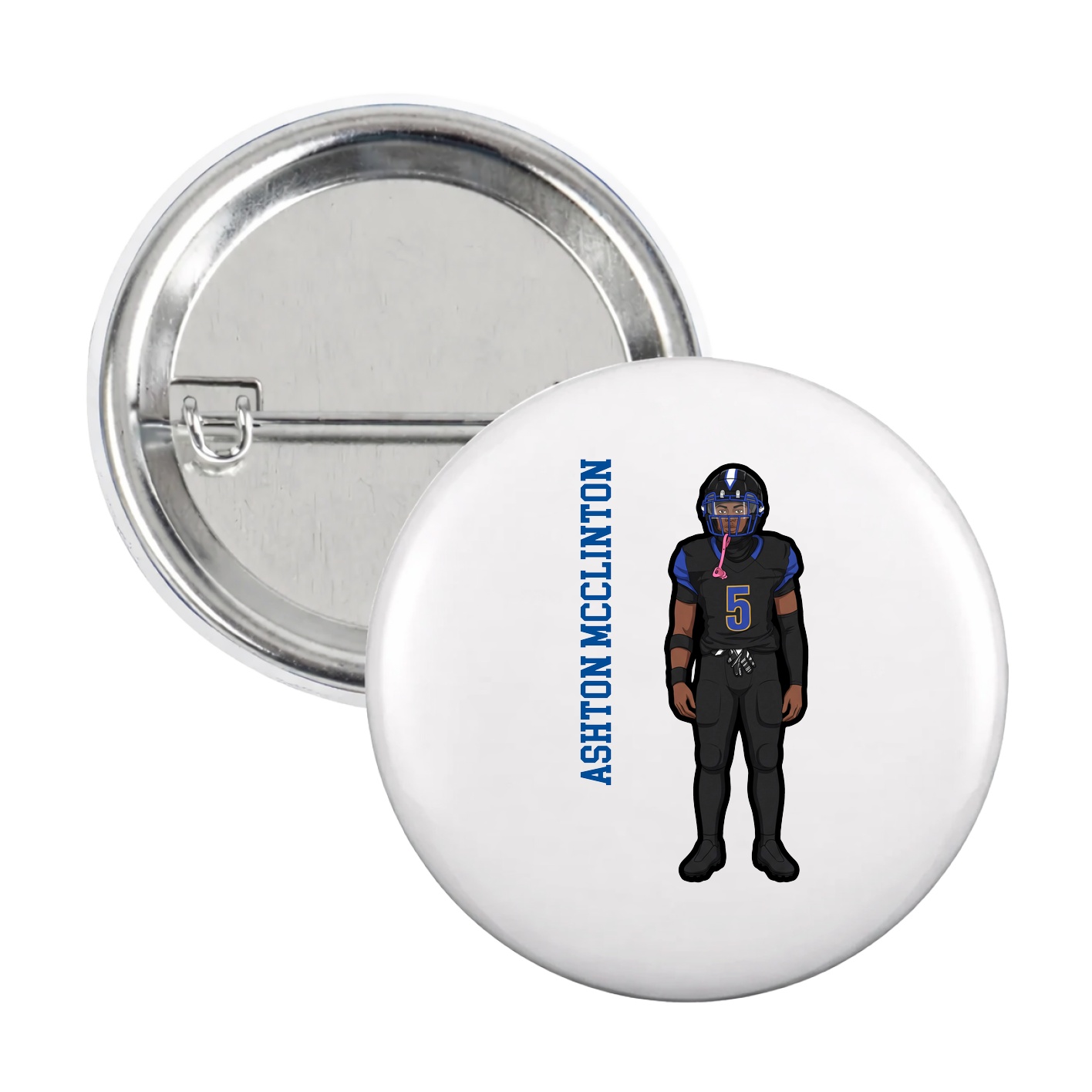 Game Day Button — Name Vertical in White