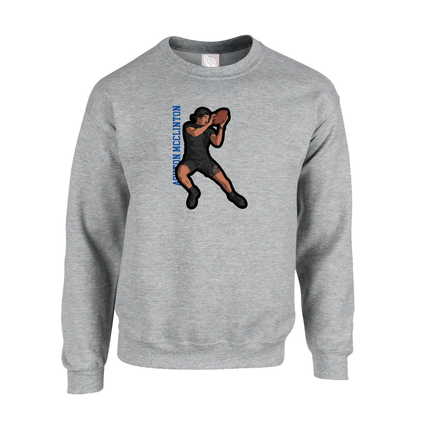 Fleece Crew — Name Vertical in Grey