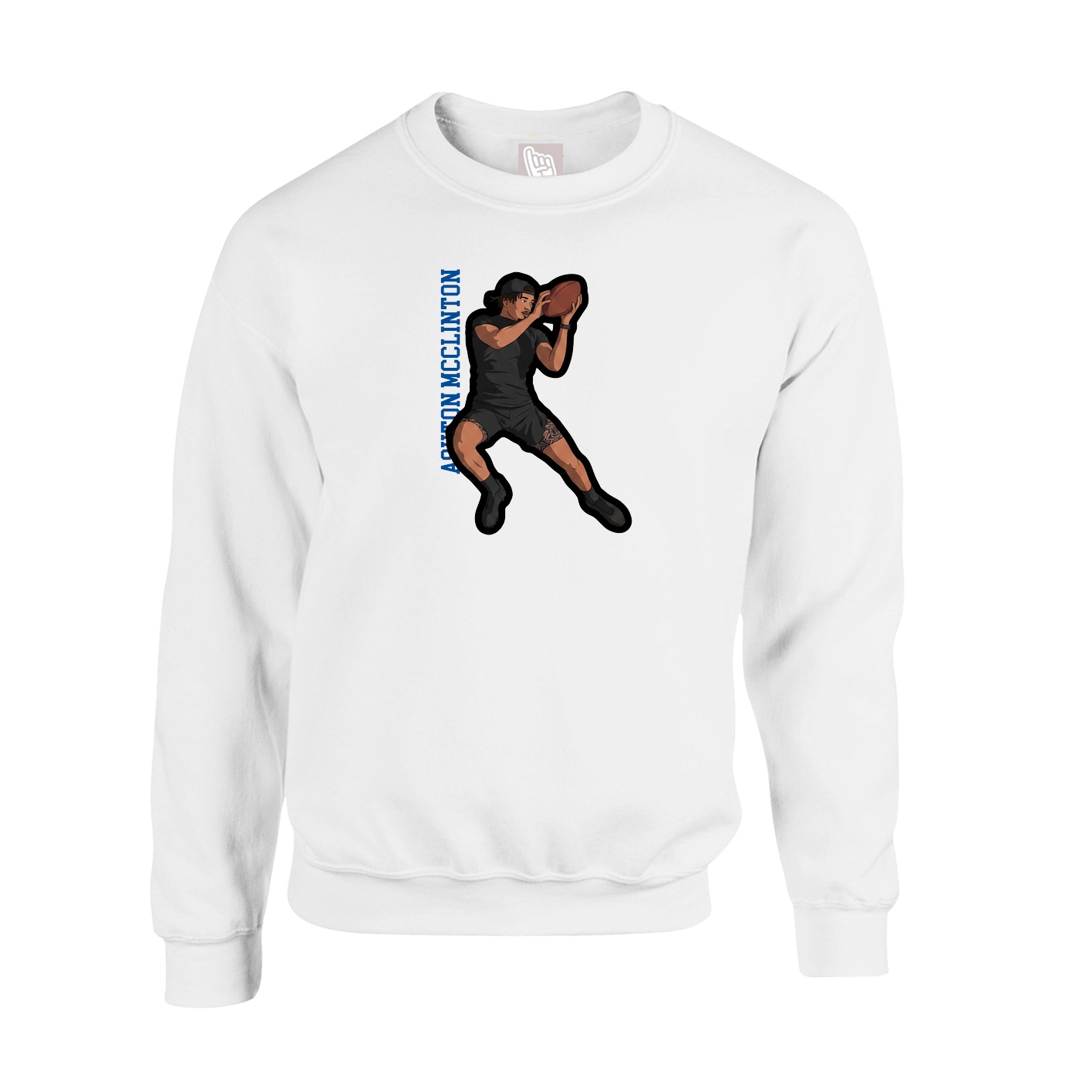 Fleece Crew — Name Vertical in White