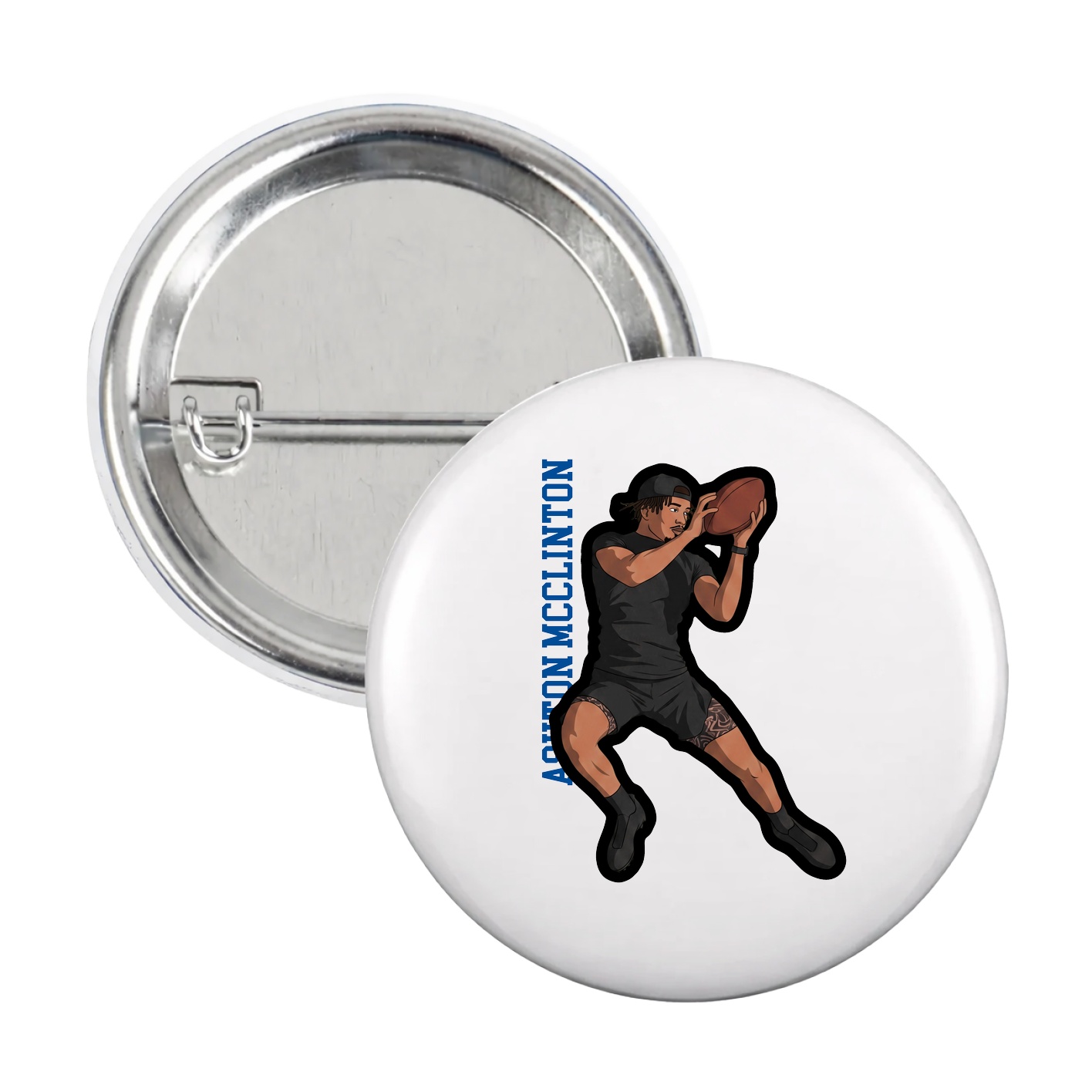 Game Day Button — Name Vertical in White