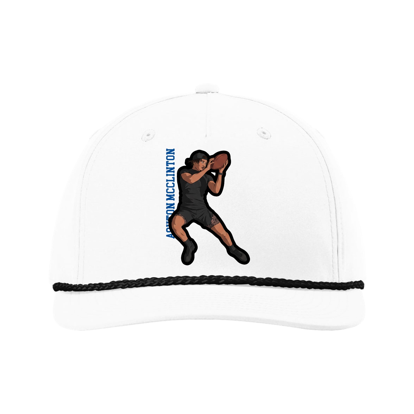 Five-Panel Classic Rope Cap — Name Vertical in White