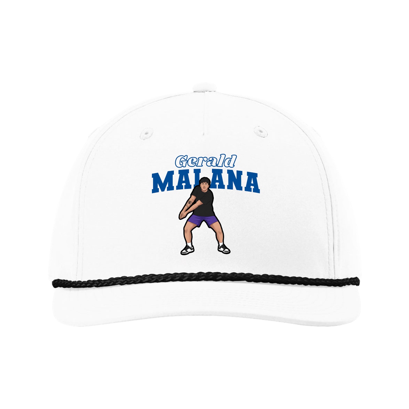 Five-Panel Classic Rope Cap — Name Arch in White