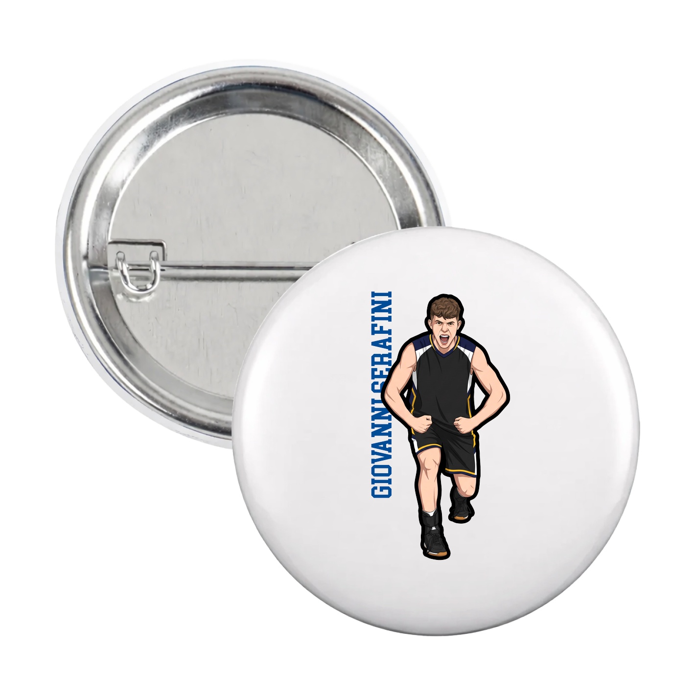 Game Day Button — Name Vertical in White