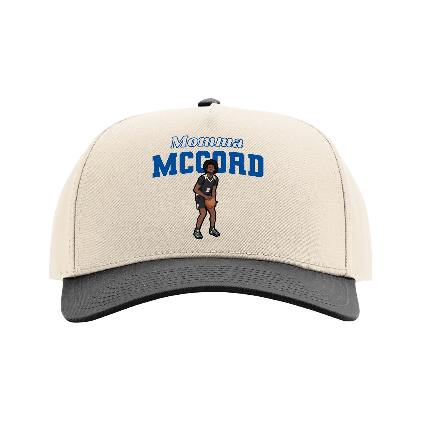 Full Fabric Five-Panel Champ Cap — Mothers Day Block in Cream/Black