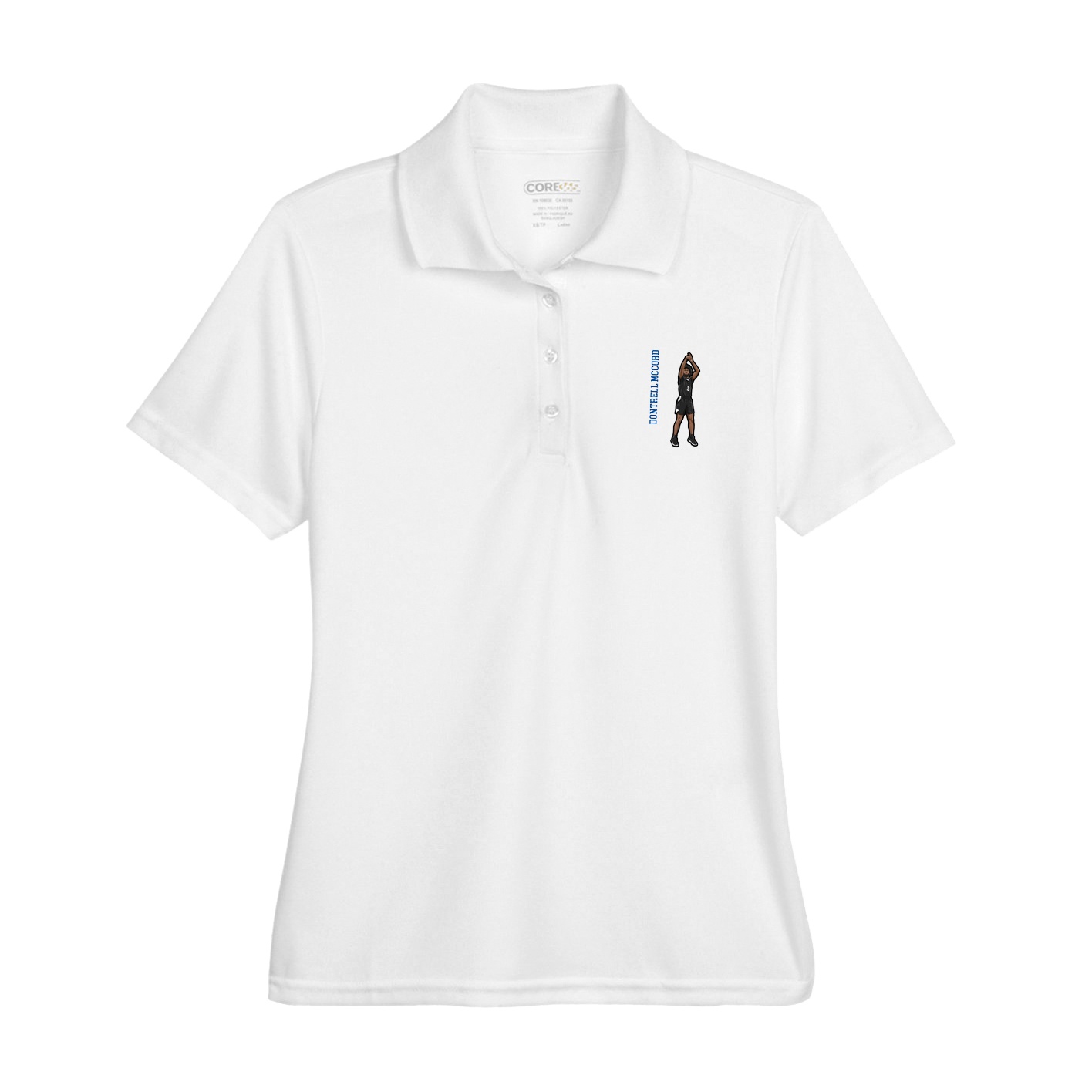 Womens Performance Polo — Name Vertical in White