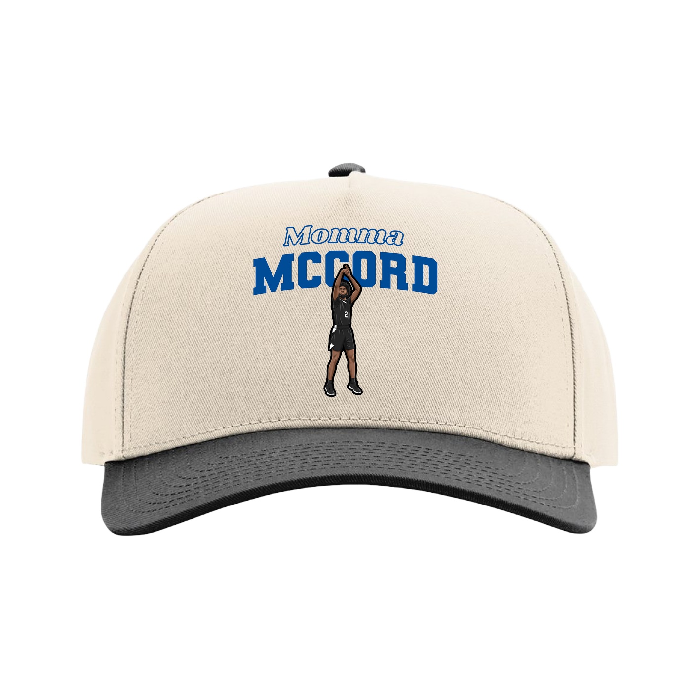 Full Fabric Five-Panel Champ Cap — Mothers Day Block in Cream/Black