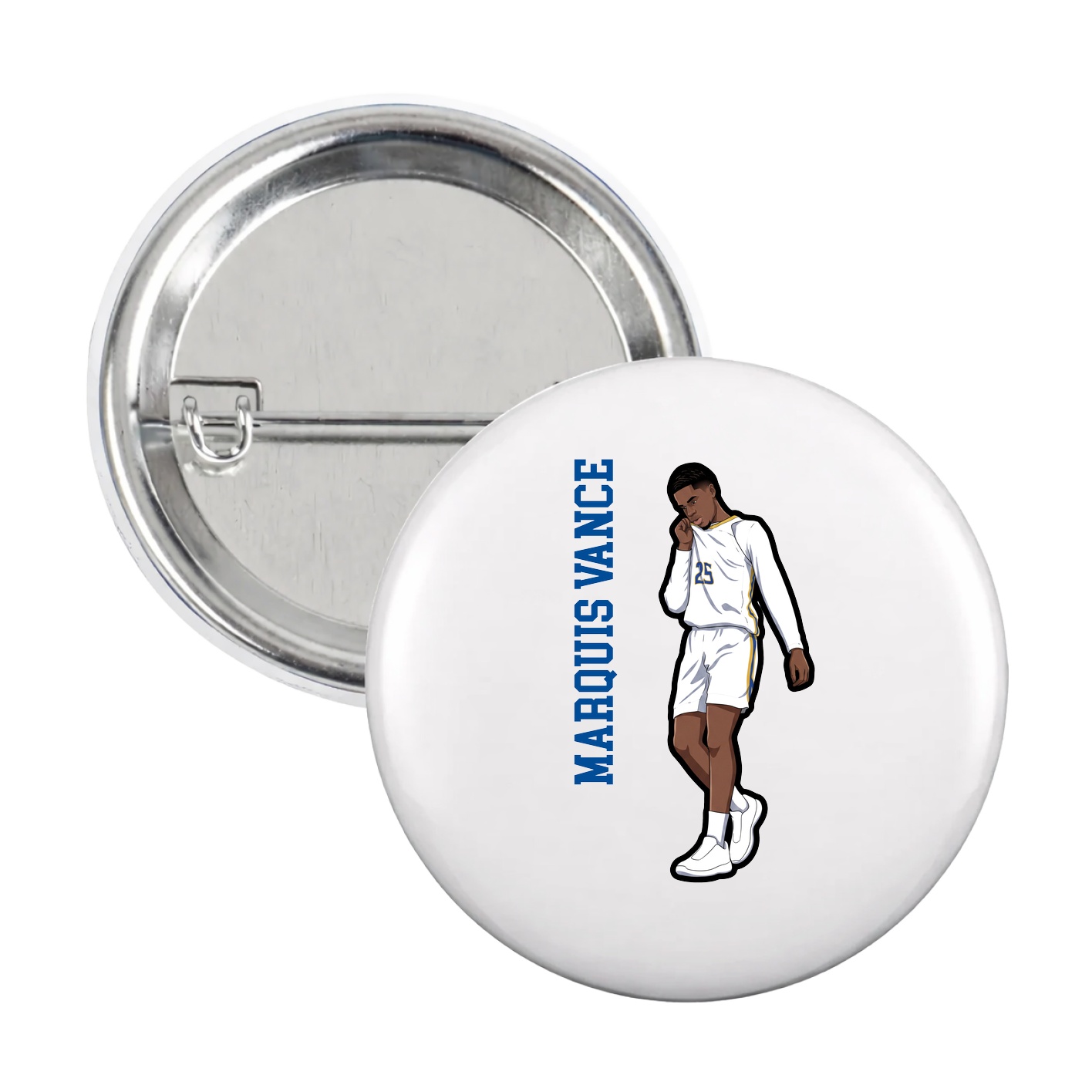 Game Day Button — Name Vertical in White