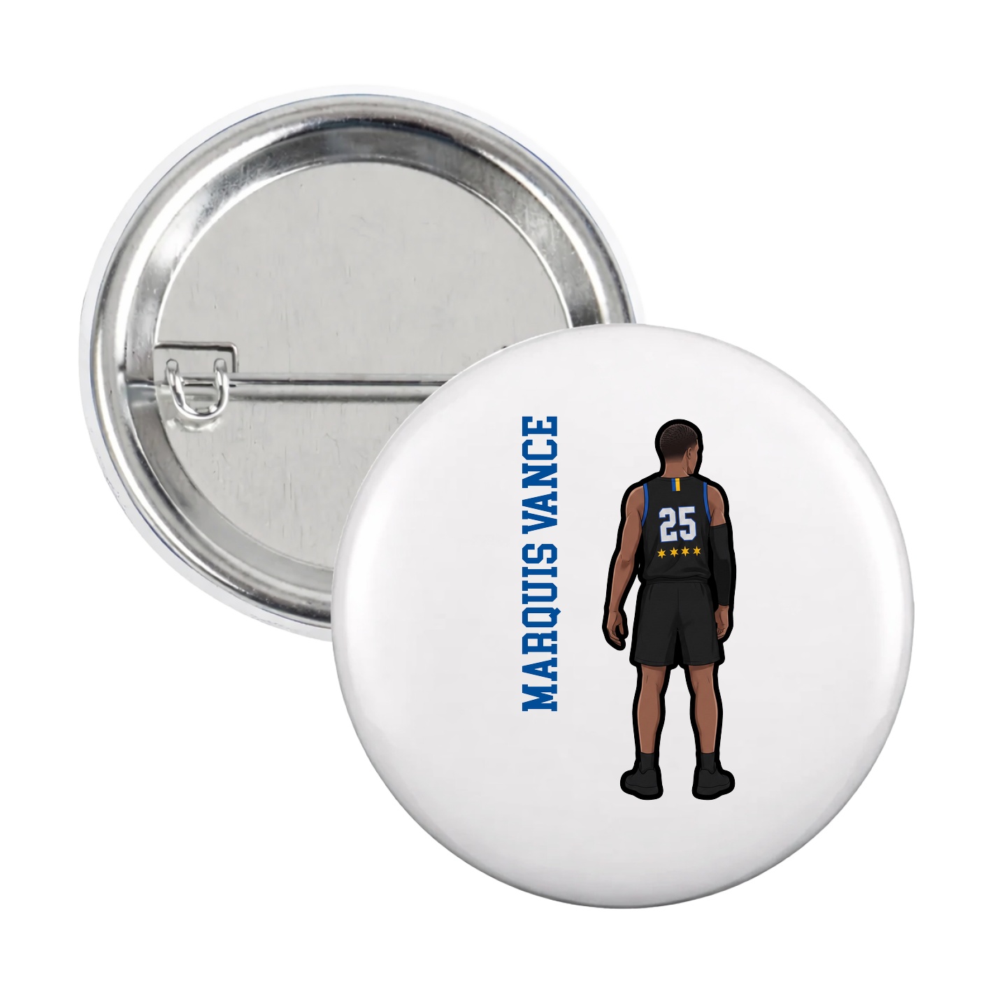 Game Day Button — Name Vertical in White