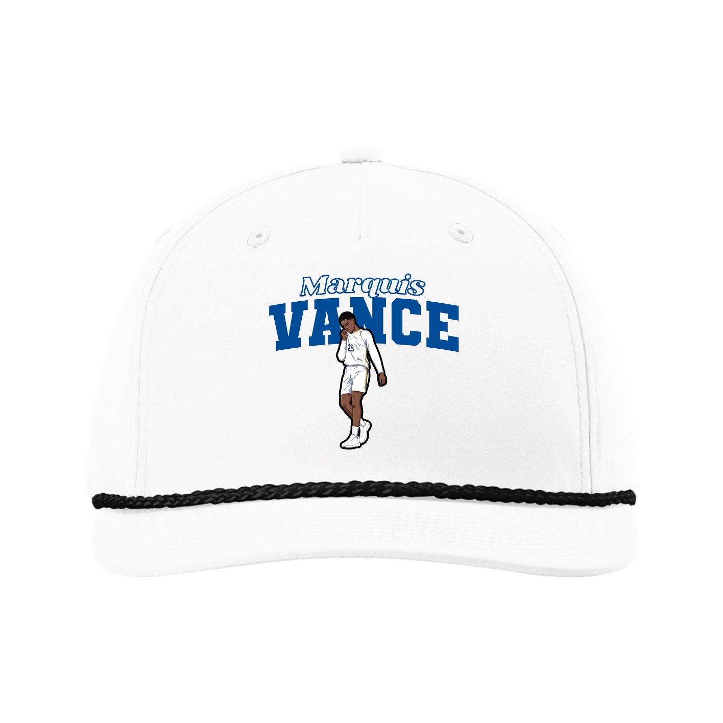 Five-Panel Classic Rope Cap — Name Arch in White