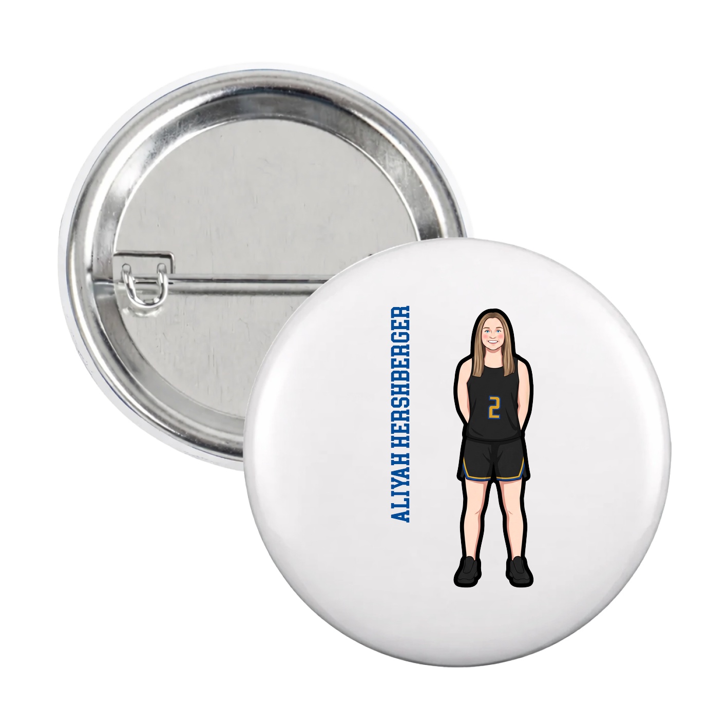 Game Day Button — Name Vertical in White