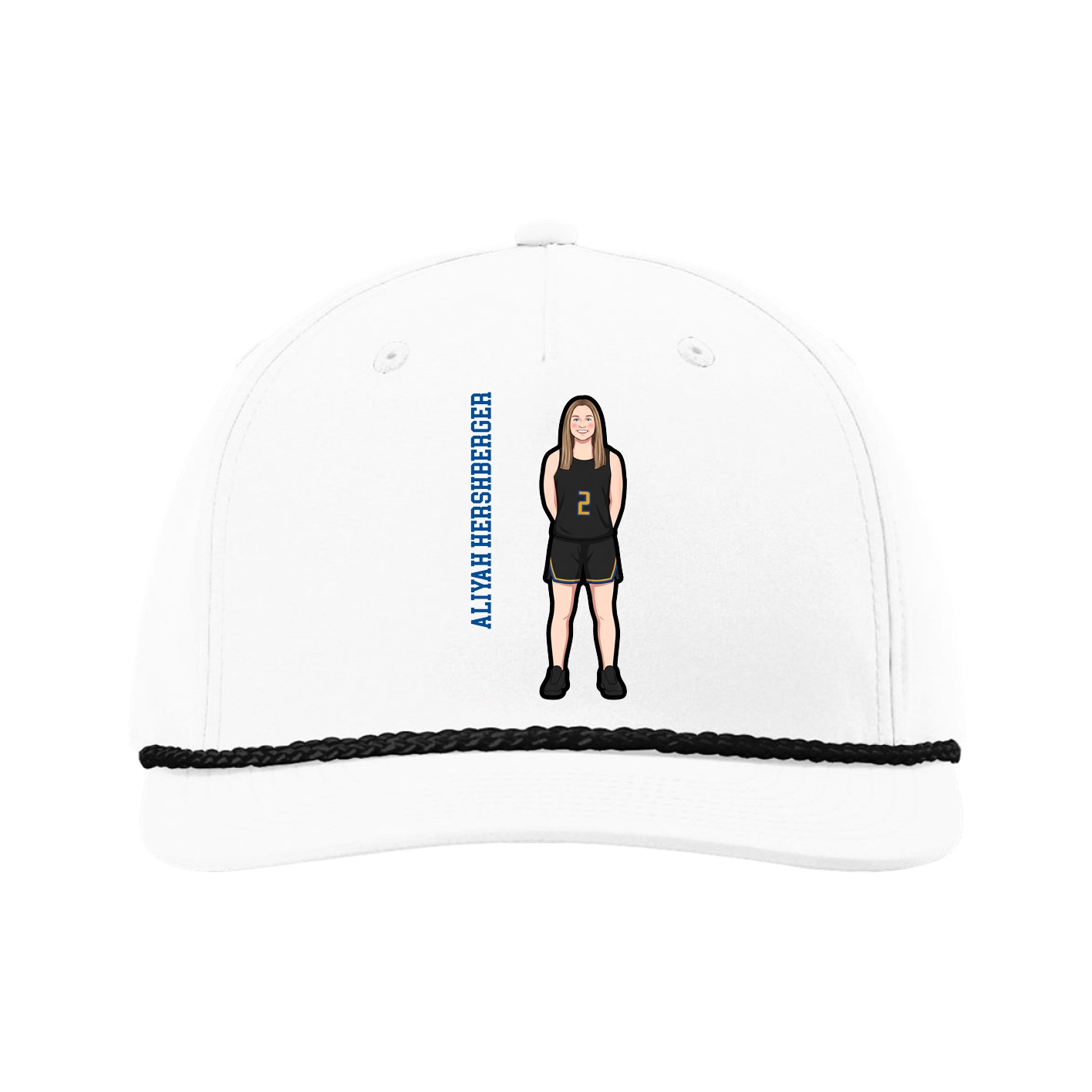 Five-Panel Classic Rope Cap — Name Vertical in White