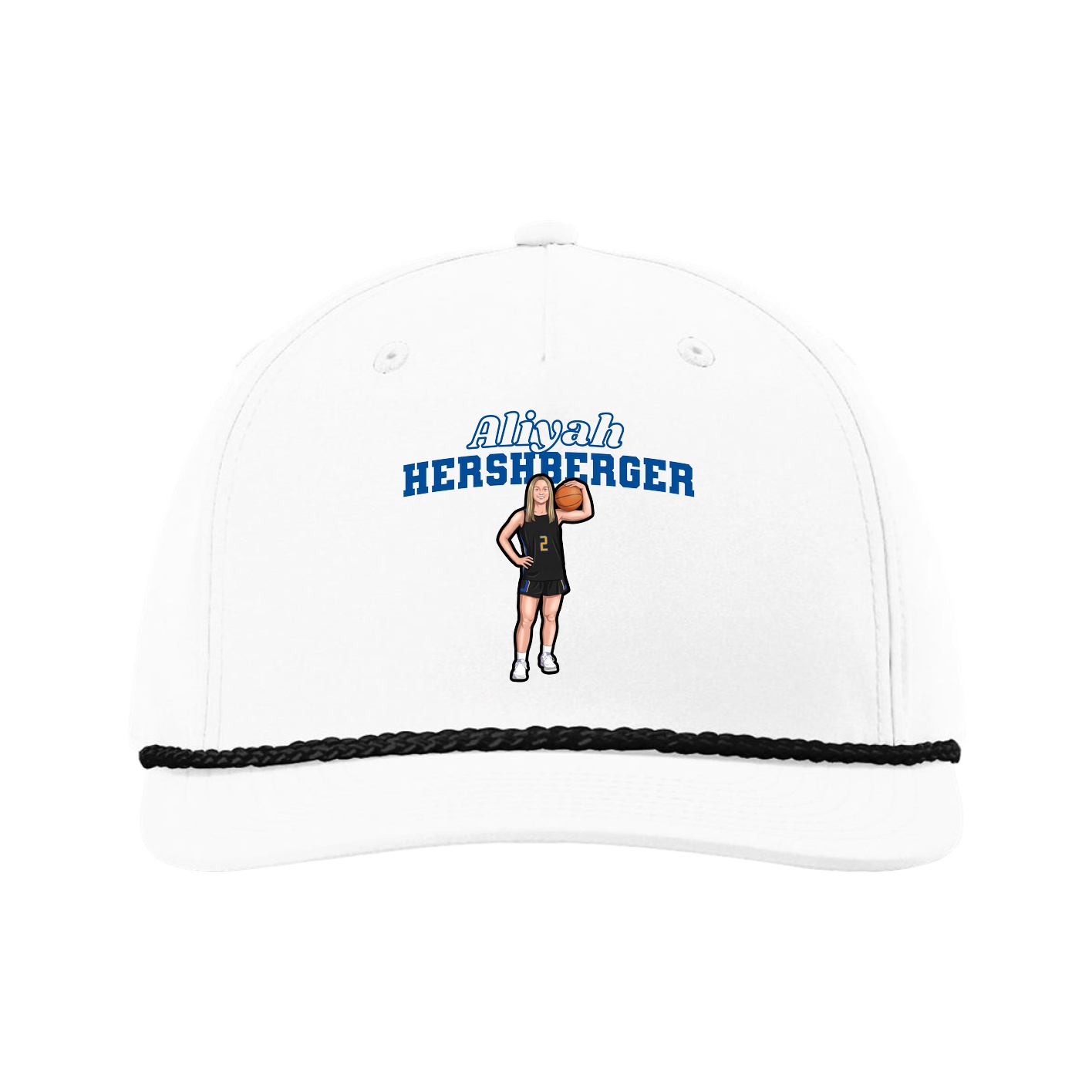 Five-Panel Classic Rope Cap — Name Arch in White