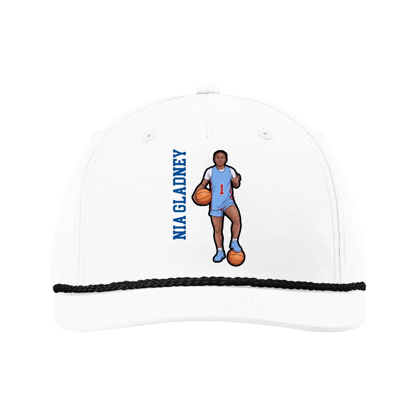 Five-Panel Classic Rope Cap — Name Vertical in White